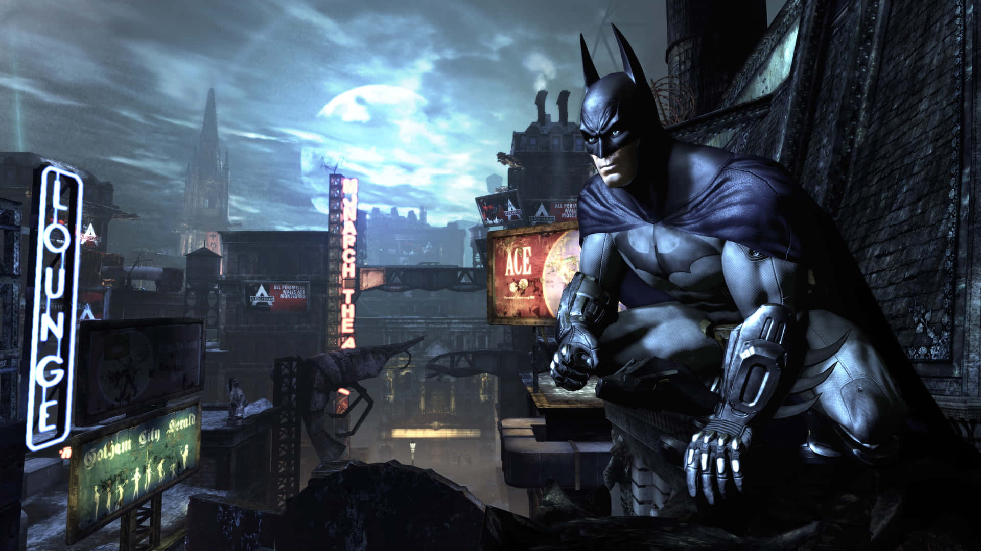 Batman Overlooking Arkham City Background