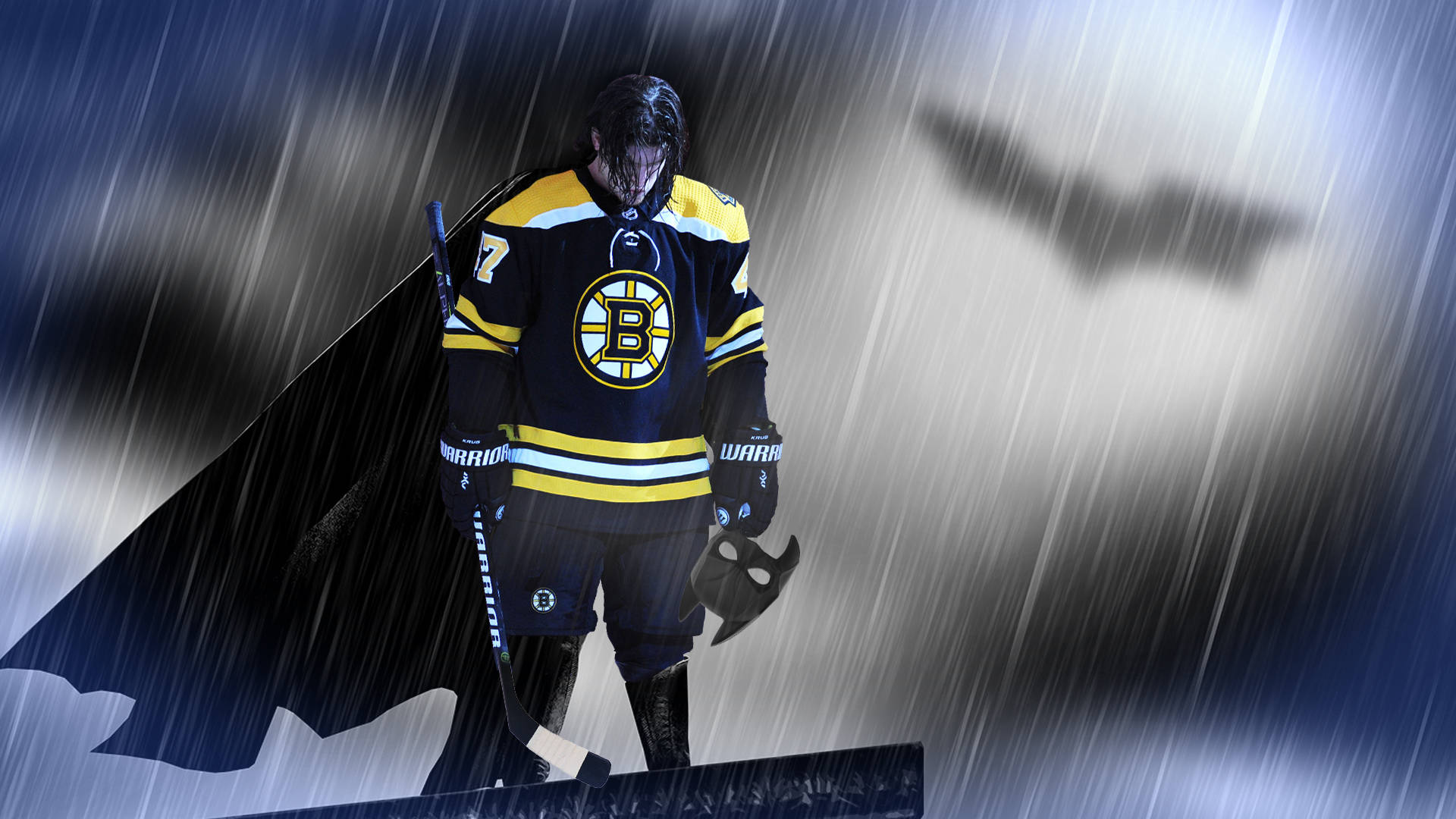 Batman Wearing Torey Krug's Boston Bruins Attire