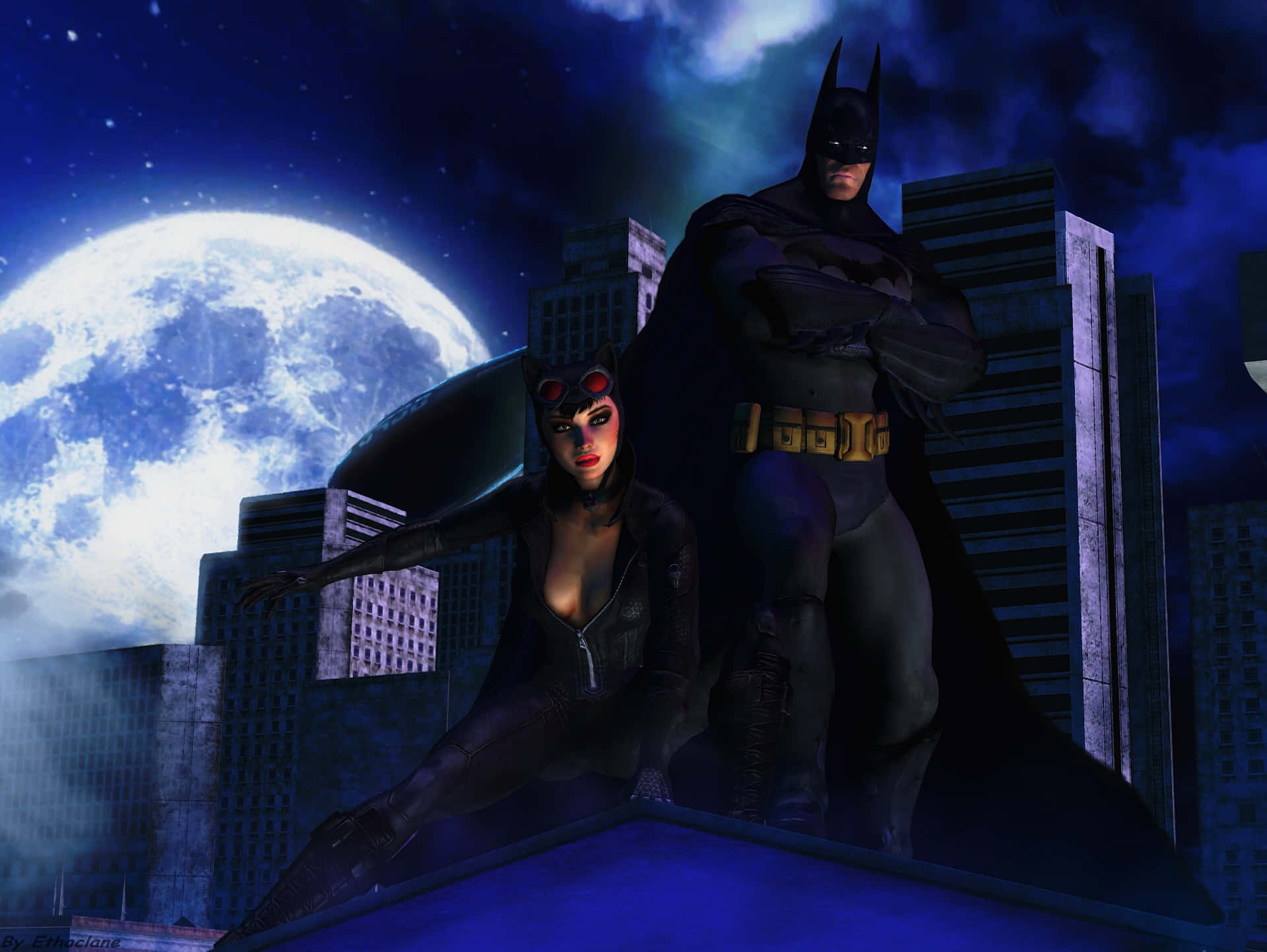 Batmanand Catwoman Arkham City Moonlight Vigil