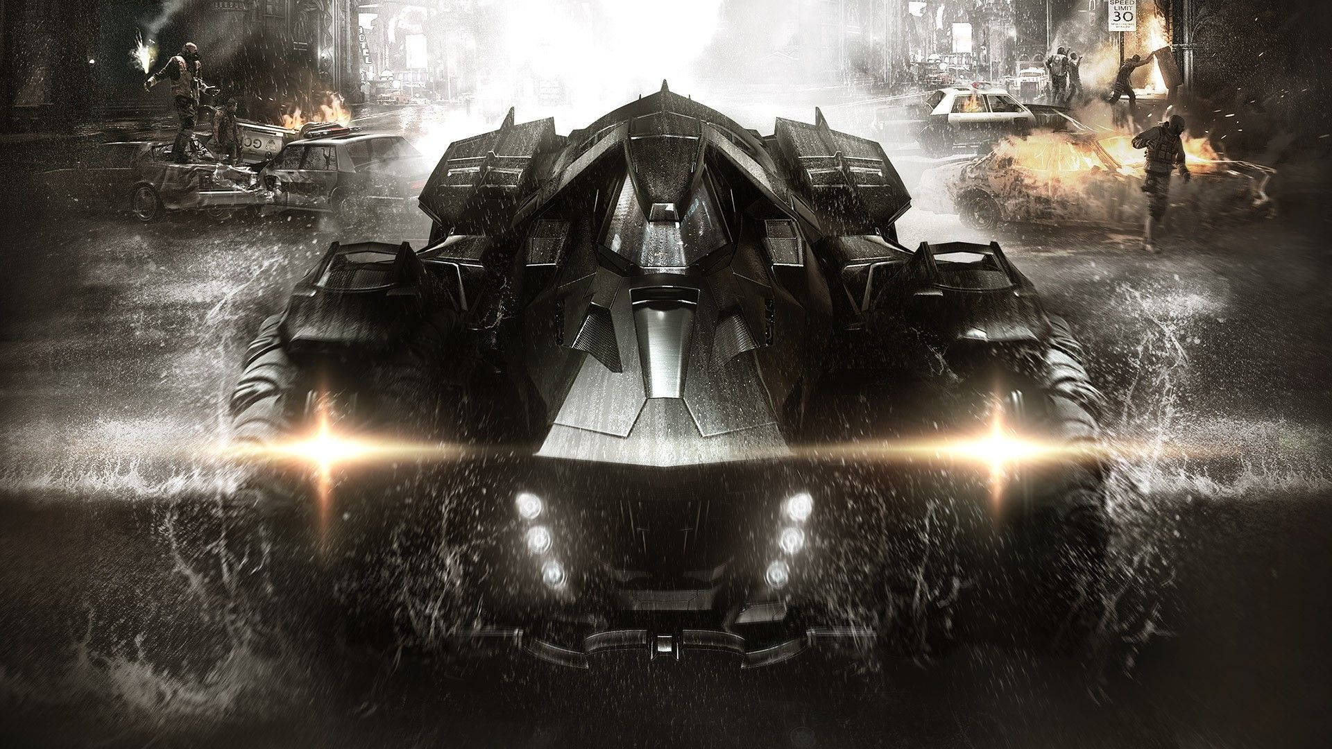 Batmobile Splashed With Water Background