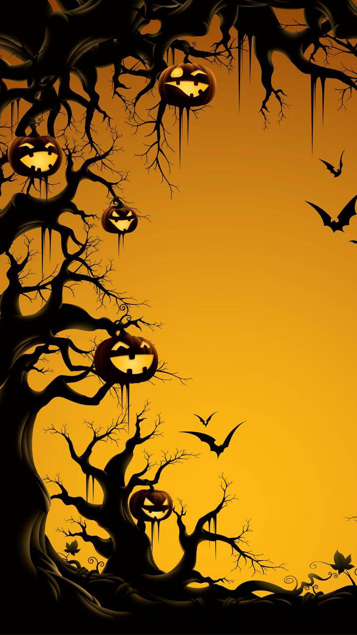 Bats And Scary Forest Halloween Phone Background