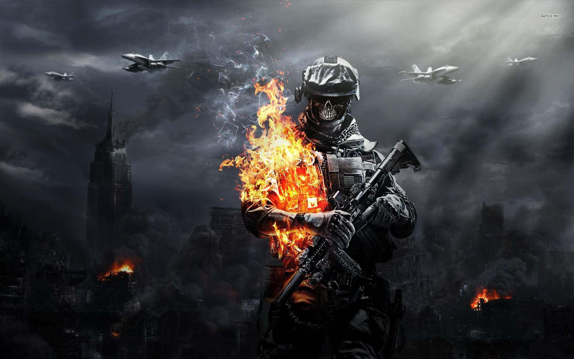 Battlefield Desktop Soldier With Air Support Background