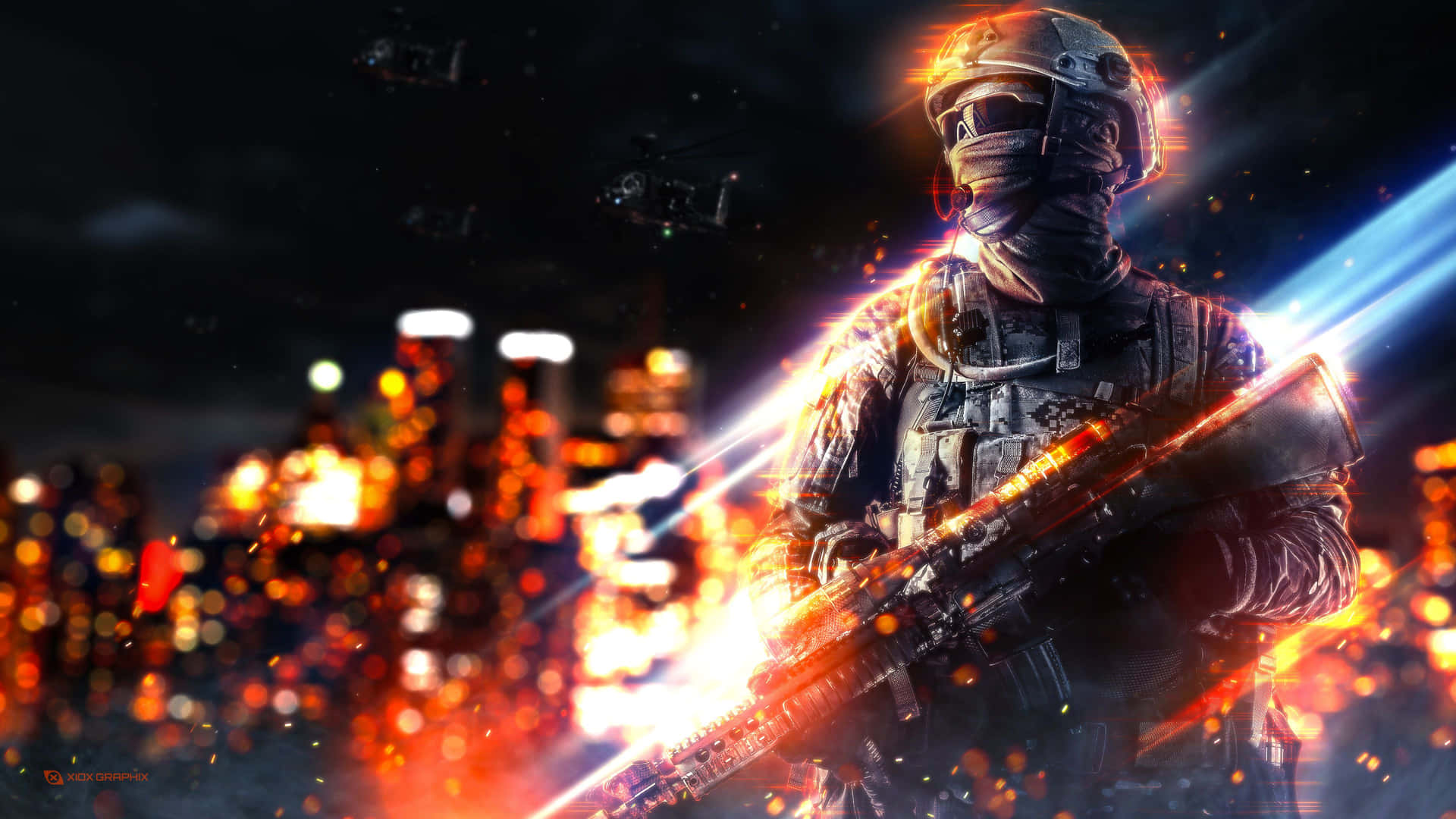 Battlefield Desktop Soldier With Helicopters Background