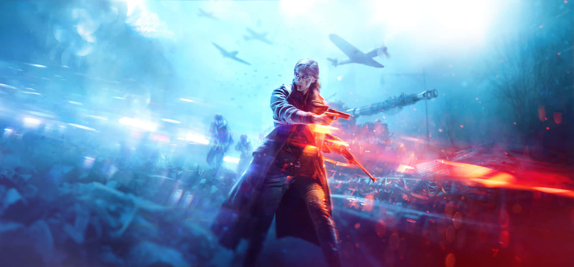 Battlefield Desktop Soldier With Planes Overhead Background