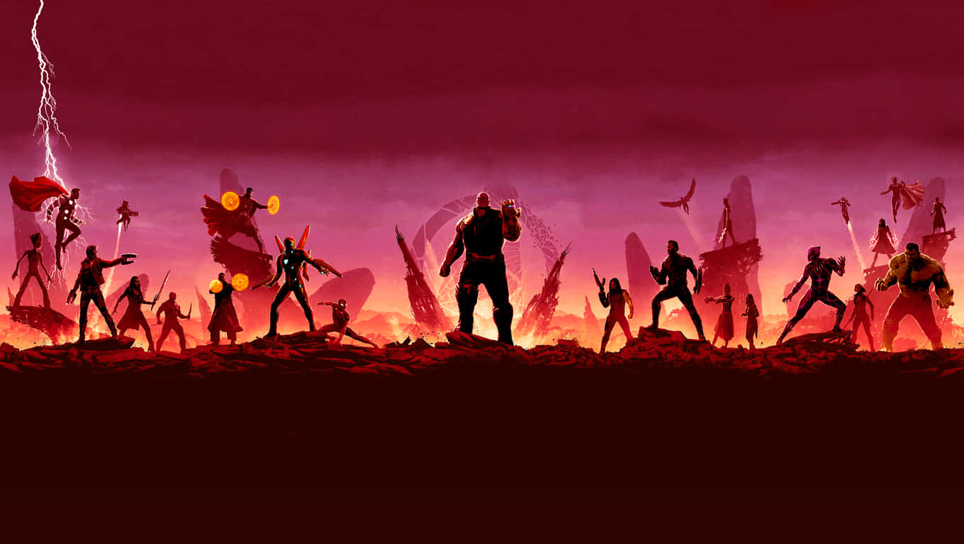 Battlefield Of Avengers Marvel Aesthetic Laptop Red Background Background