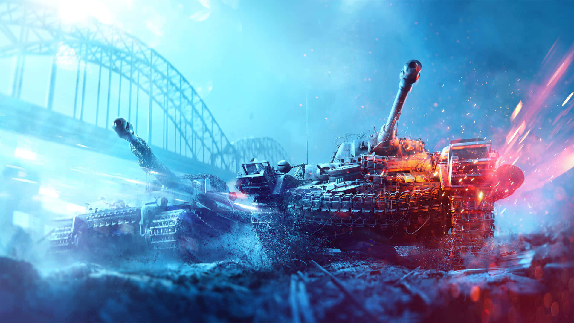 Battlefield Tank Combat Scene Background