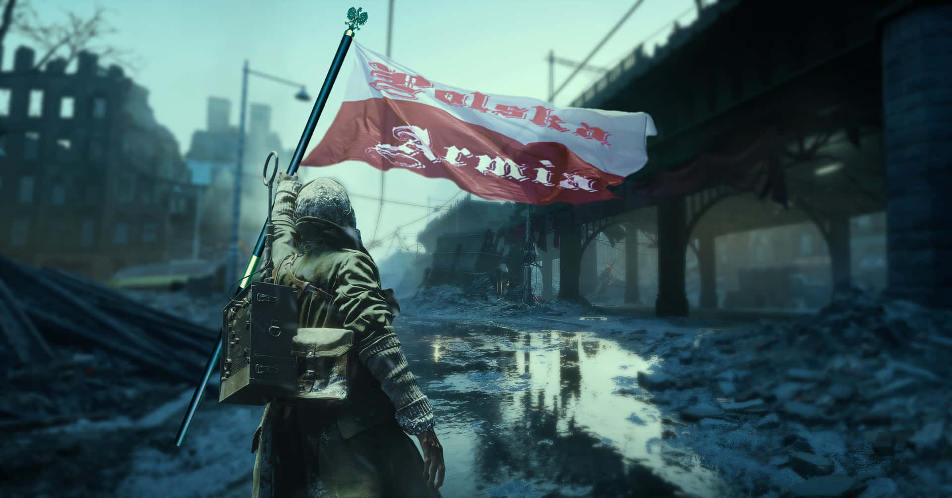 Battlefield V Soldier With Flag Background