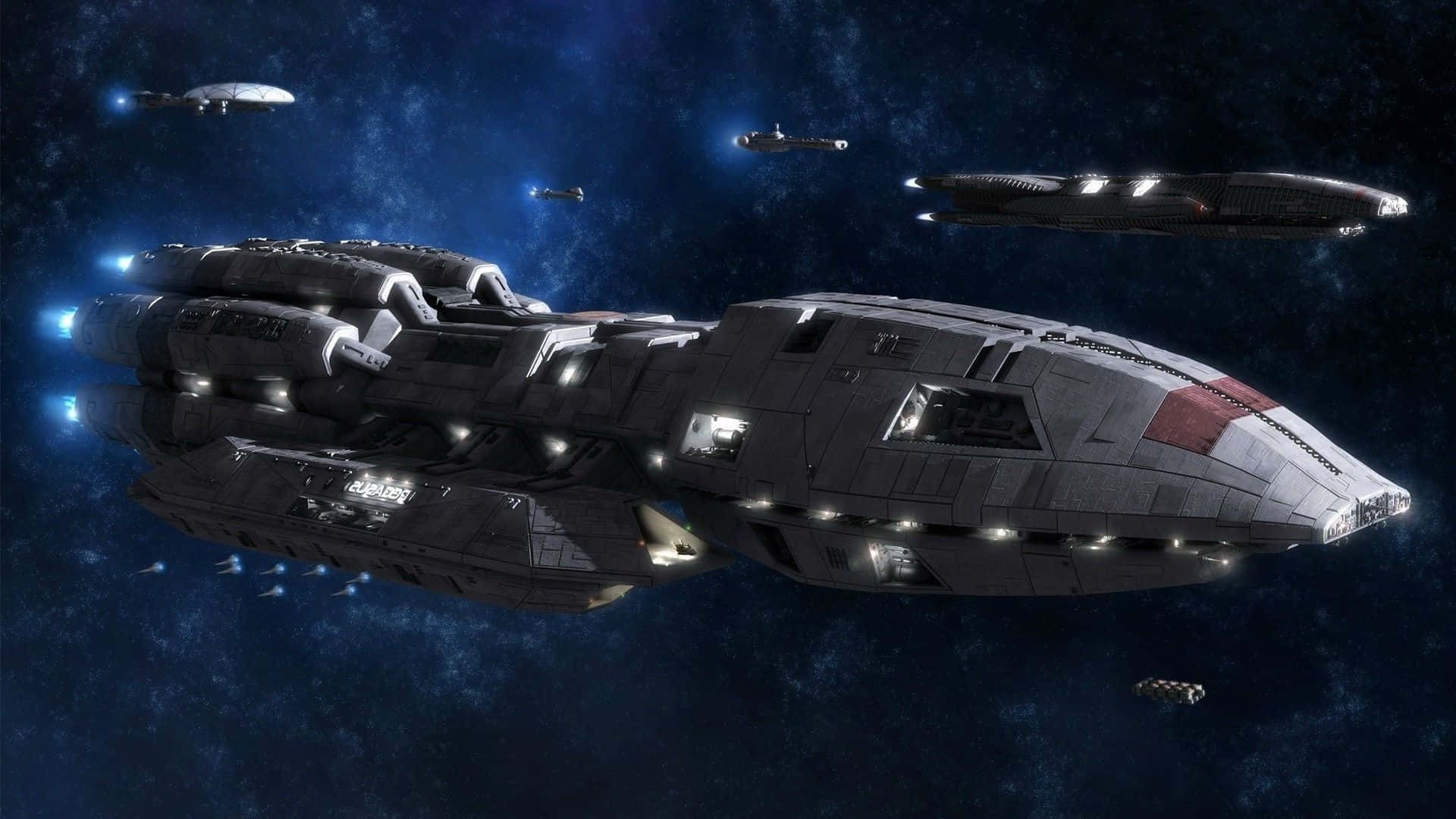 Battlestar Galactica Ships Flying Background