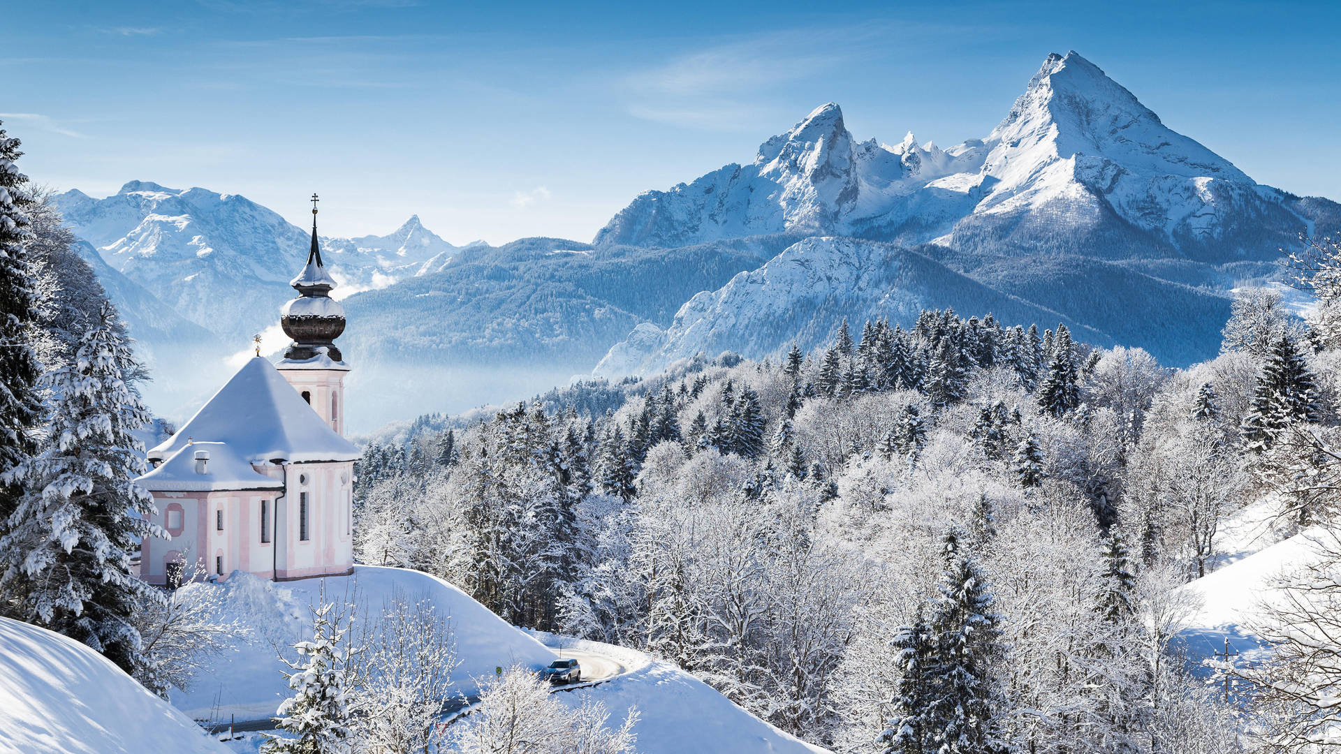 Bavarian Alps Snow Mountain In Winter Background