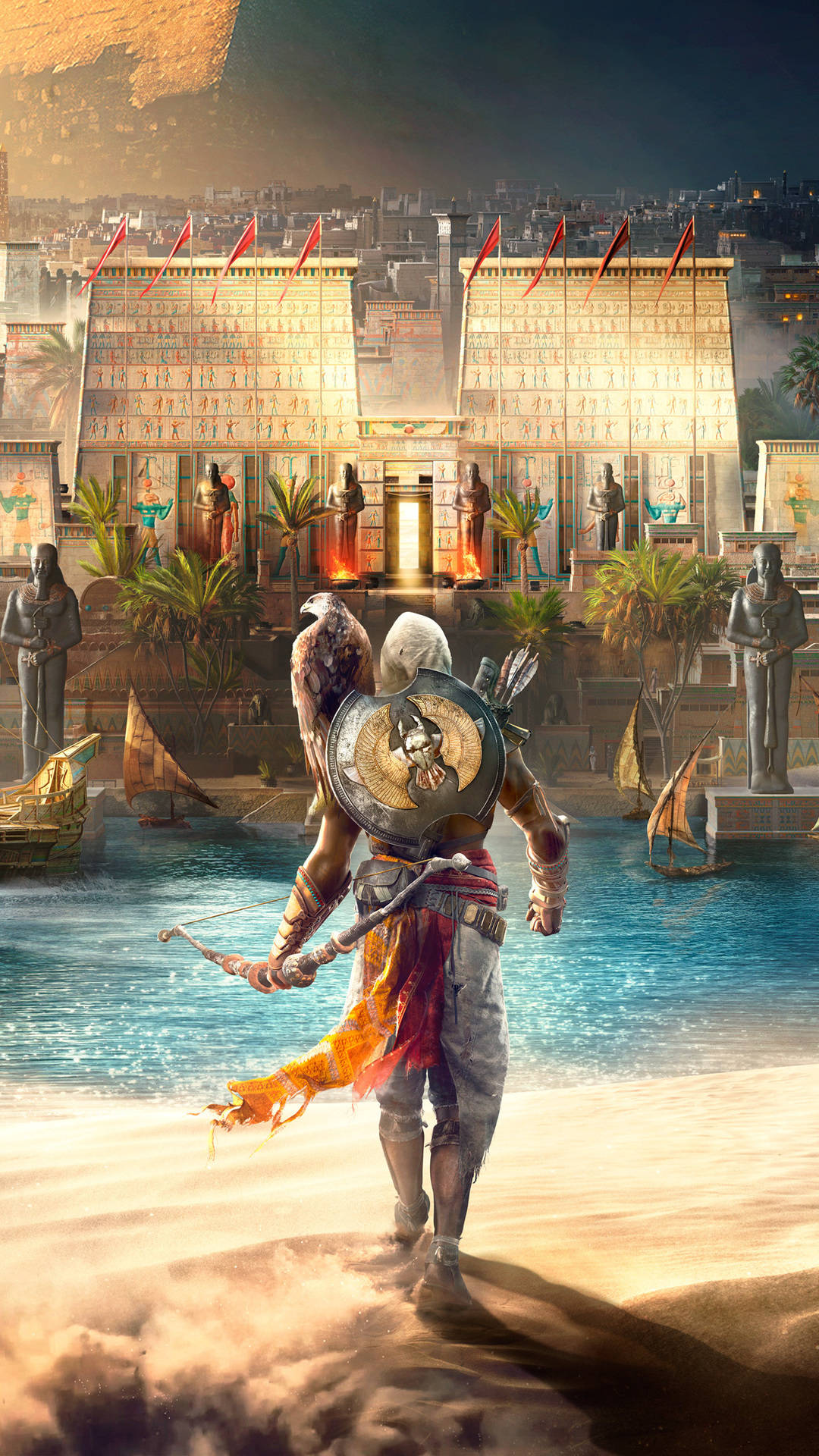 Bayek Exploring The Vast Deserts Of Egypt On An Odyssey Iphone Background