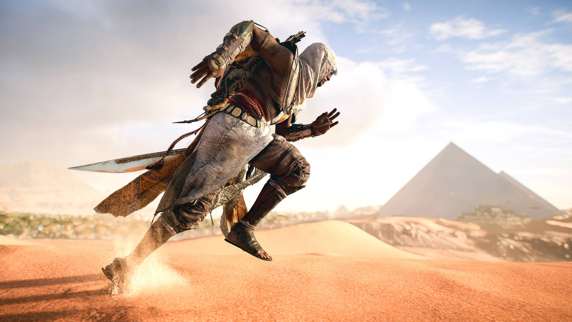 Bayek Of Siwa In Intense Action On Assassin's Creed Origins Background
