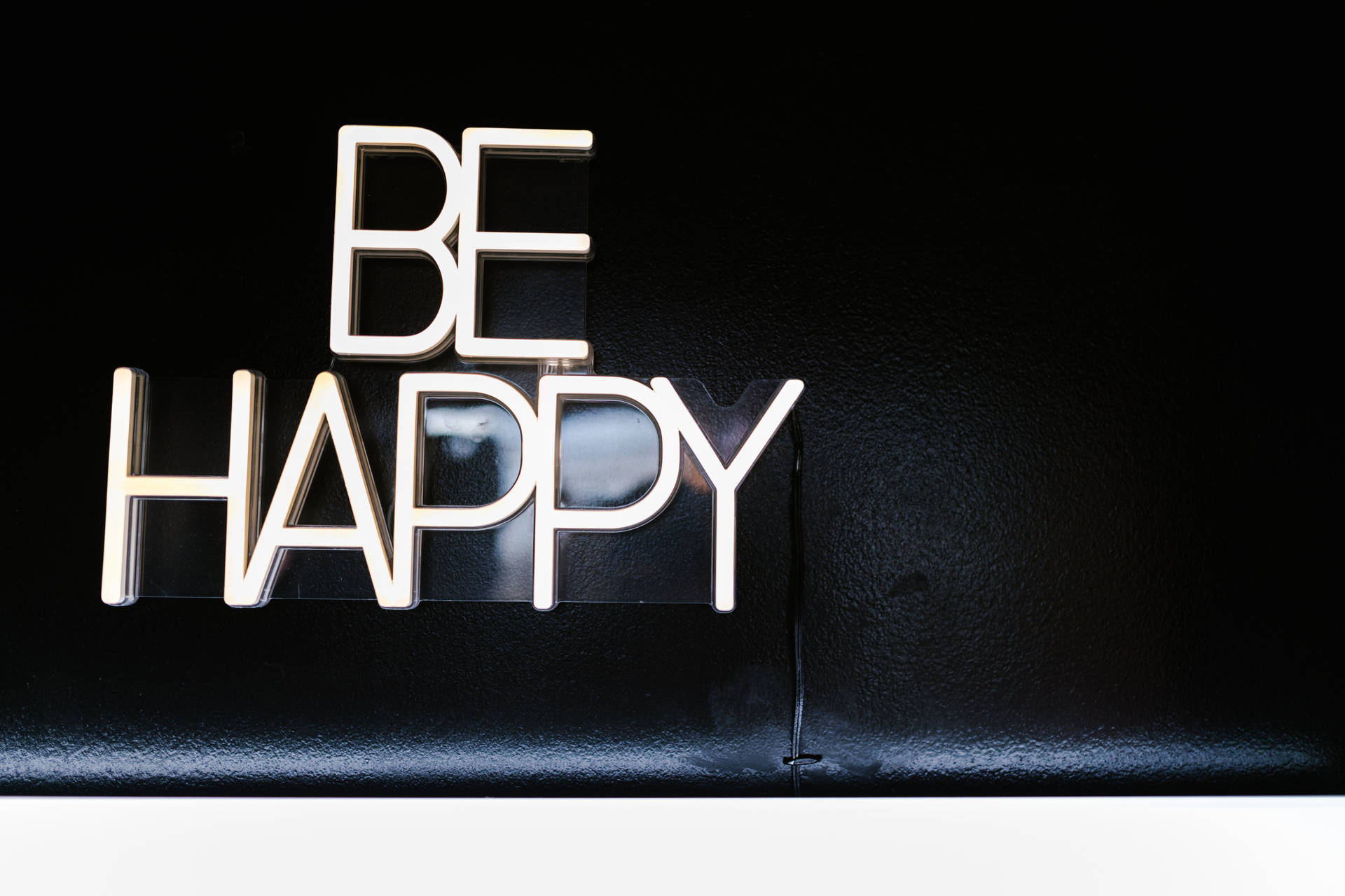 Be Happy White Neon Aesthetic Signage Background