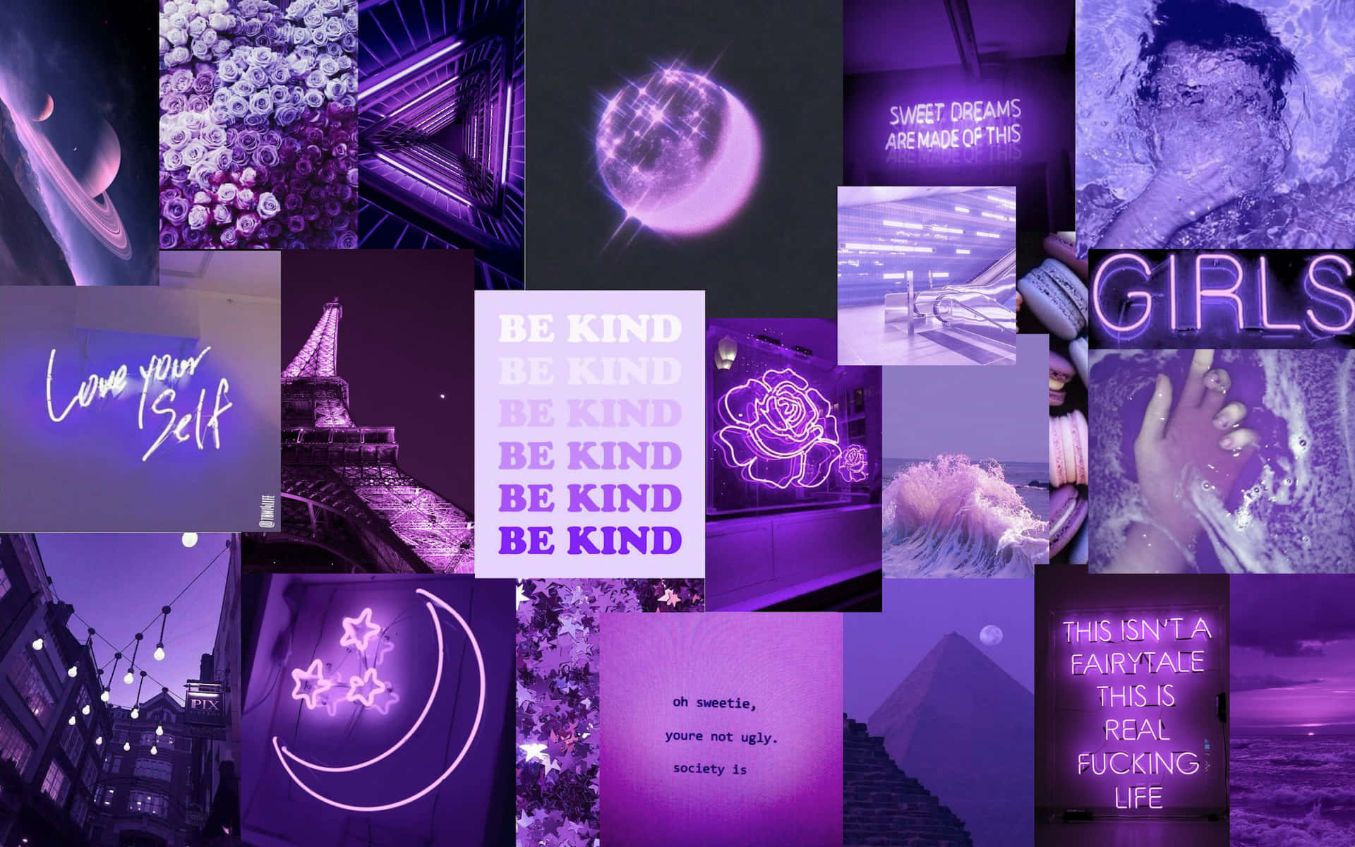 Be Kind Purple Collage Background