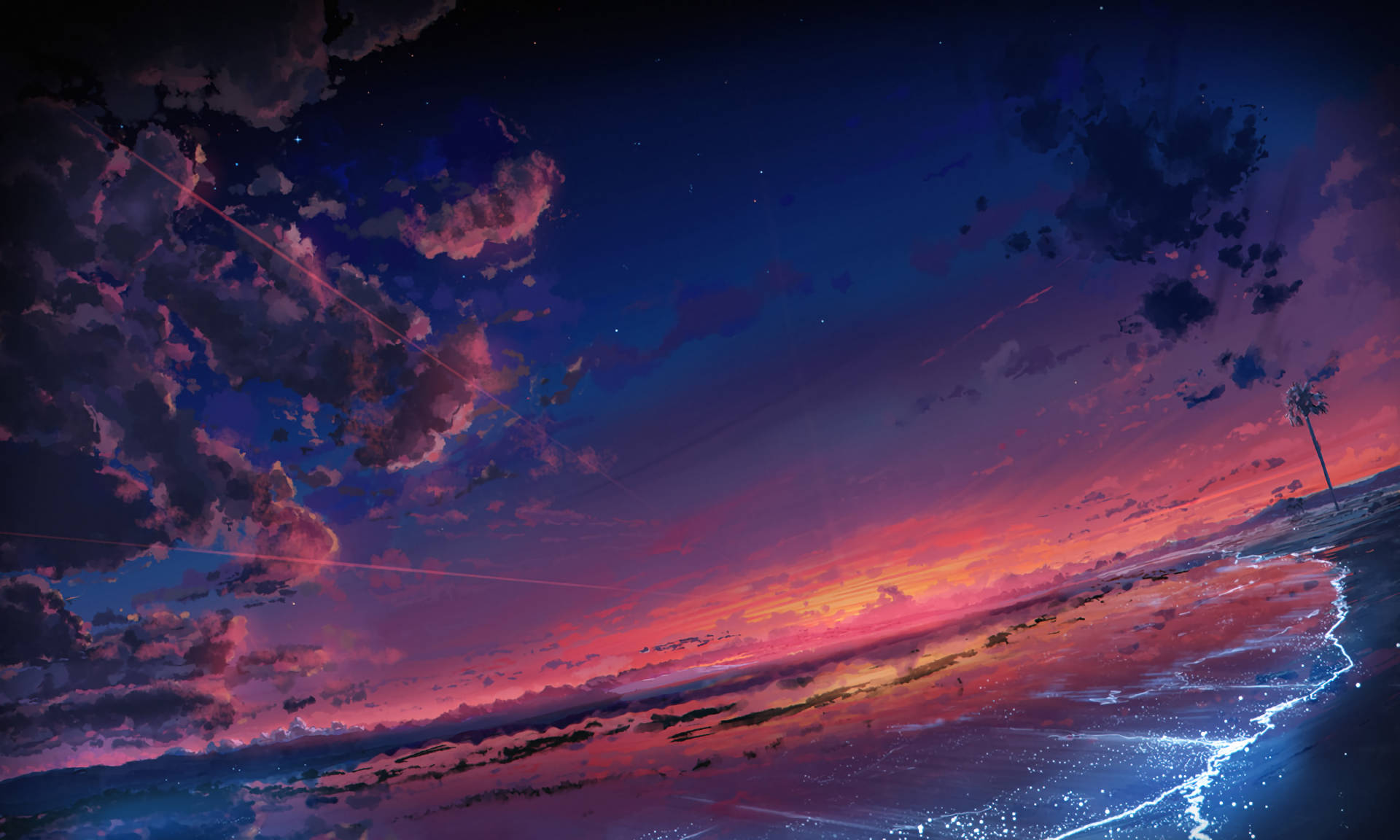 Beach Anime Aesthetic Sunset Digital Painting Background