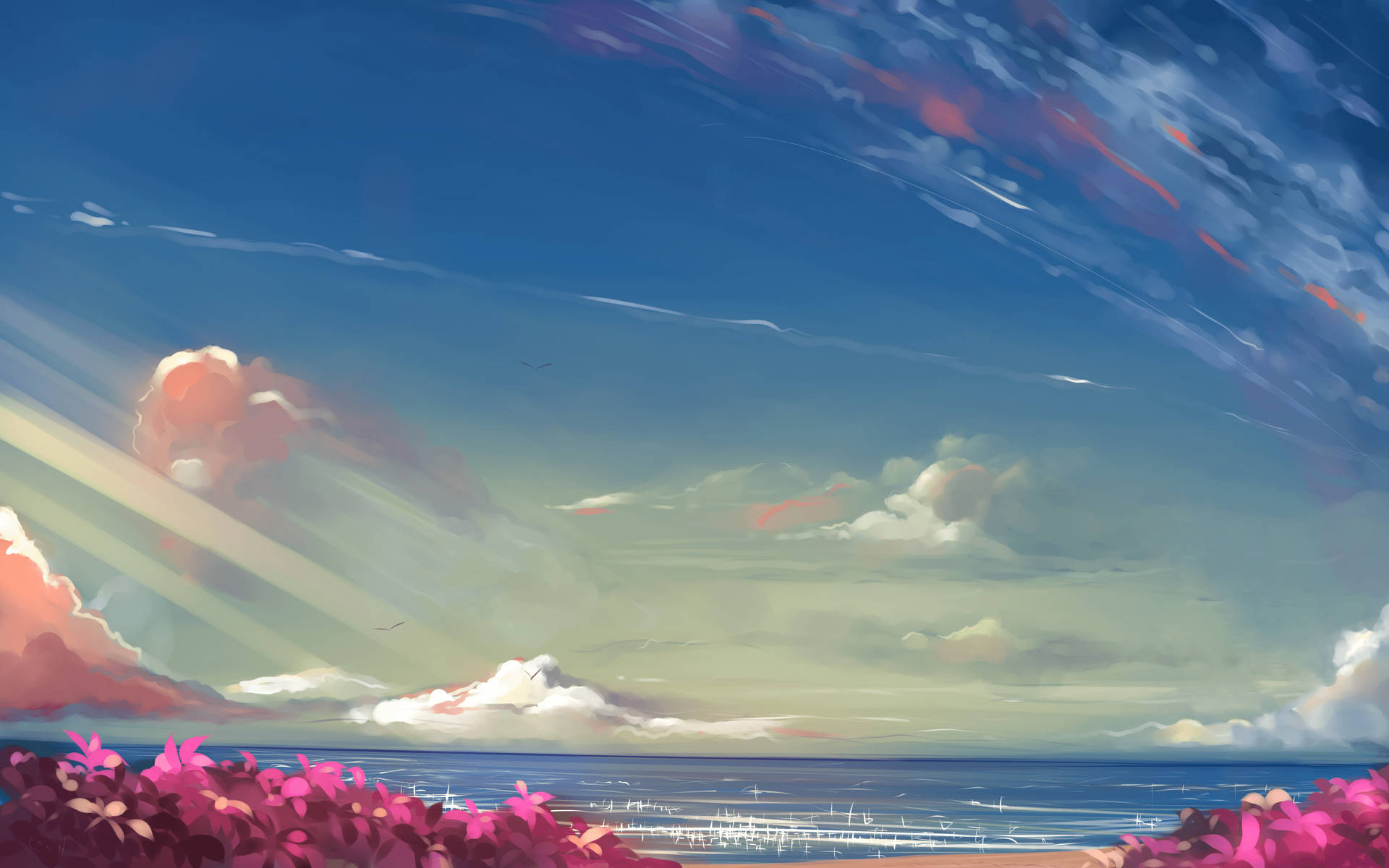 Beach Anime Landscape Background