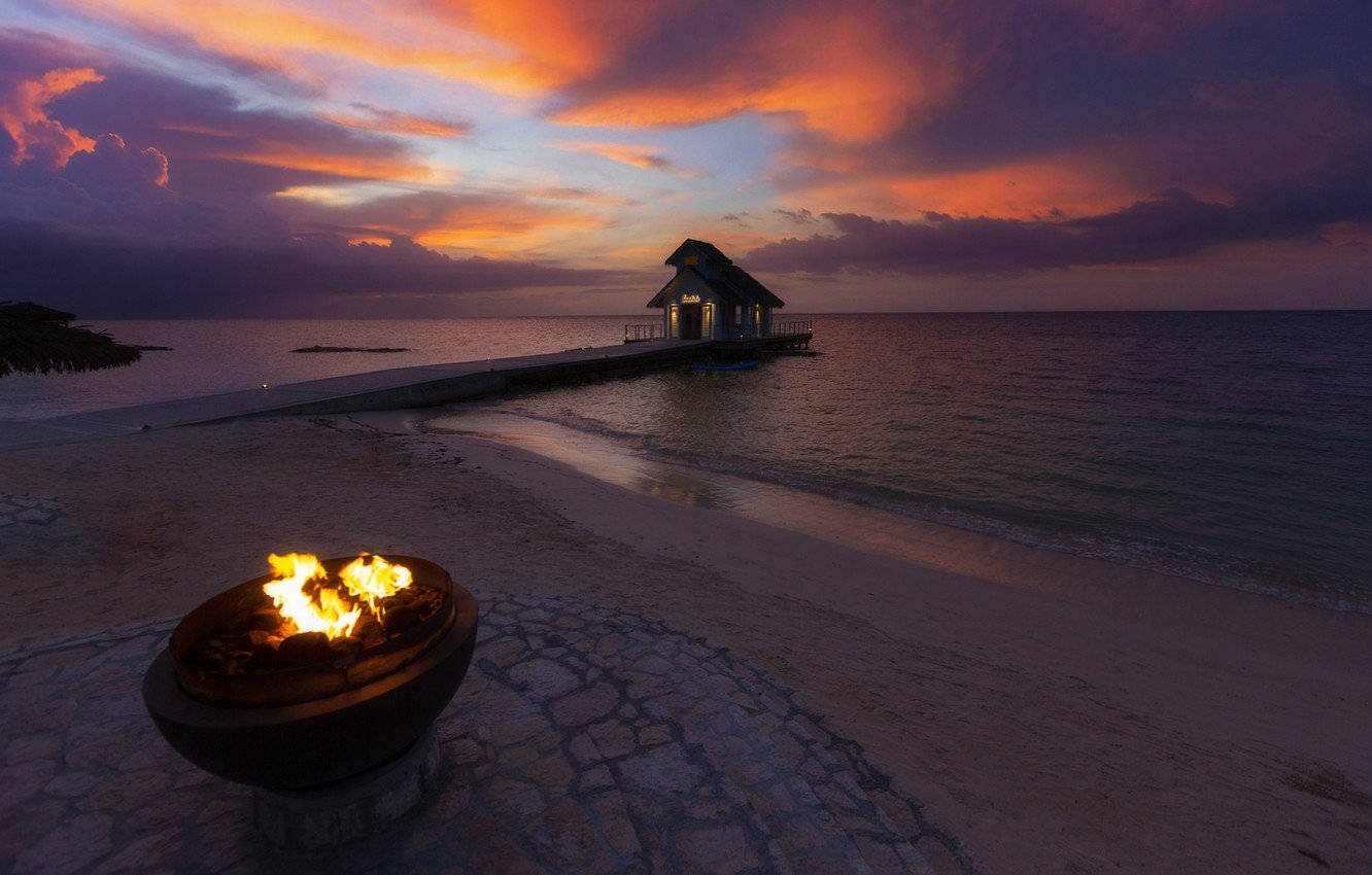 Beach Bonfire At Montego Bay Background