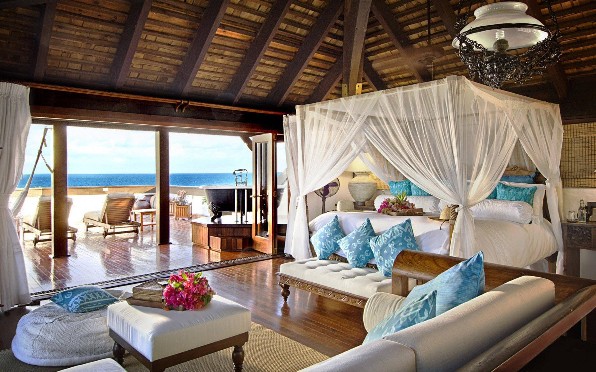 Beach House Caribbean Bedroom Background