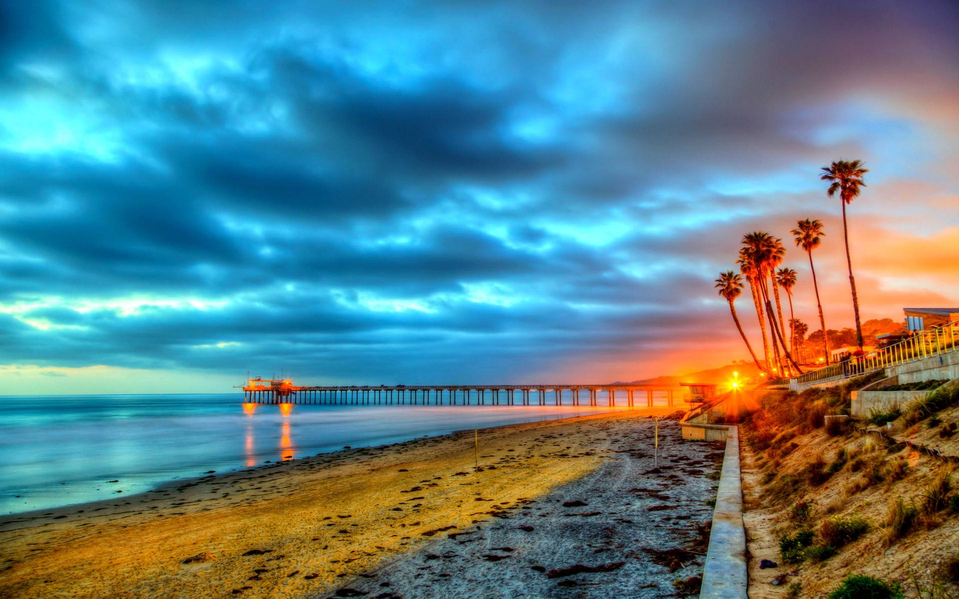 Beach Night And Sunrising Up Background