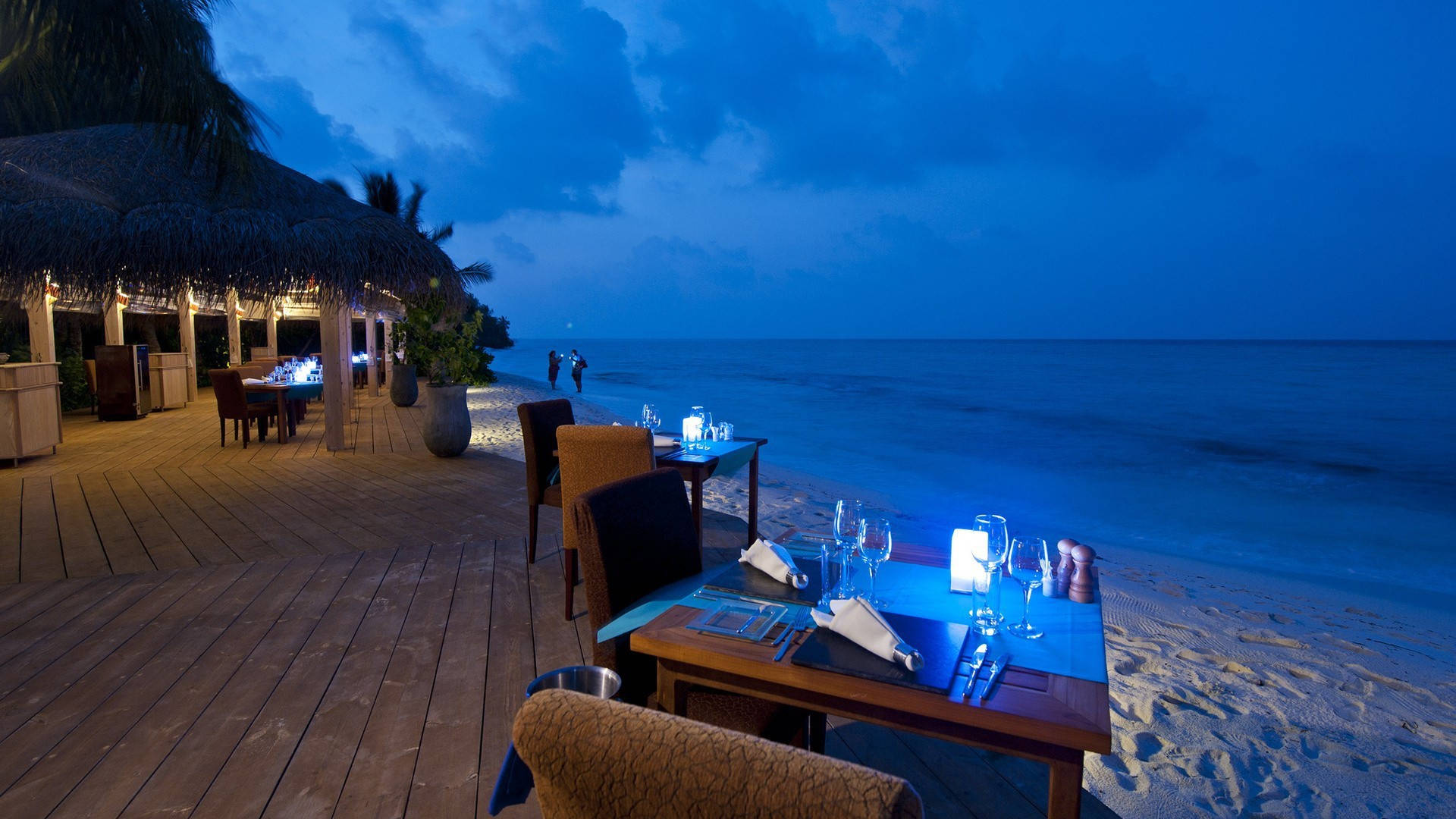 Beach Night At Kuramathi Maldives Island Background