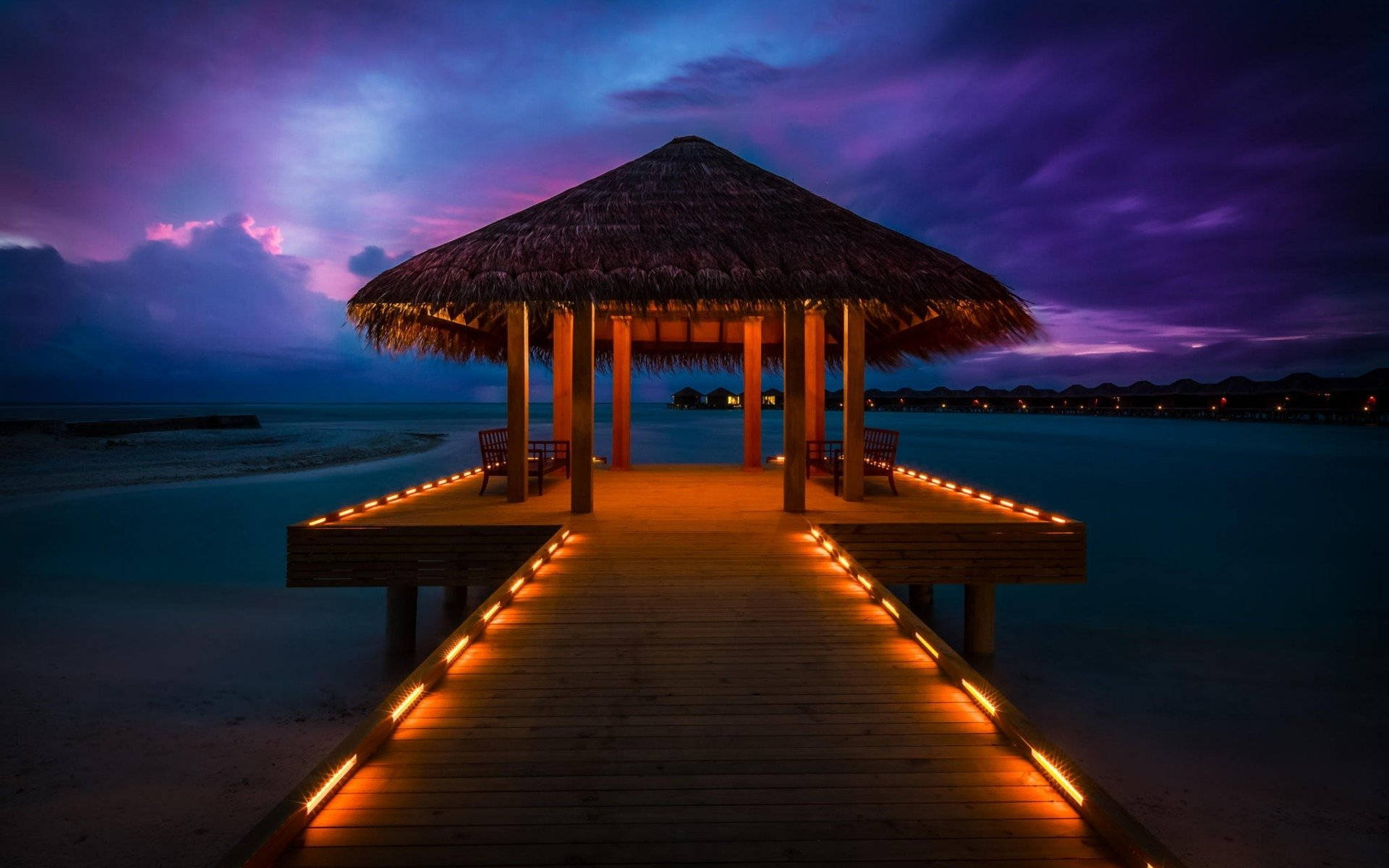 Beach Night In Cabana Maldives Background