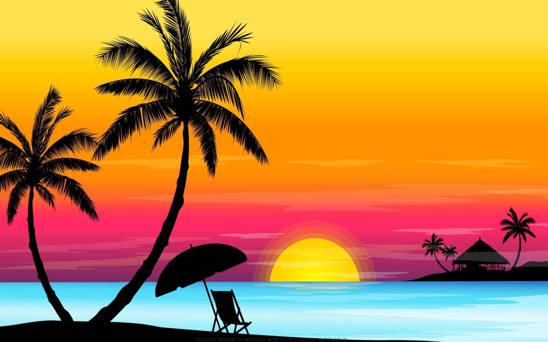 Beach Vacation Silhouette Art Background