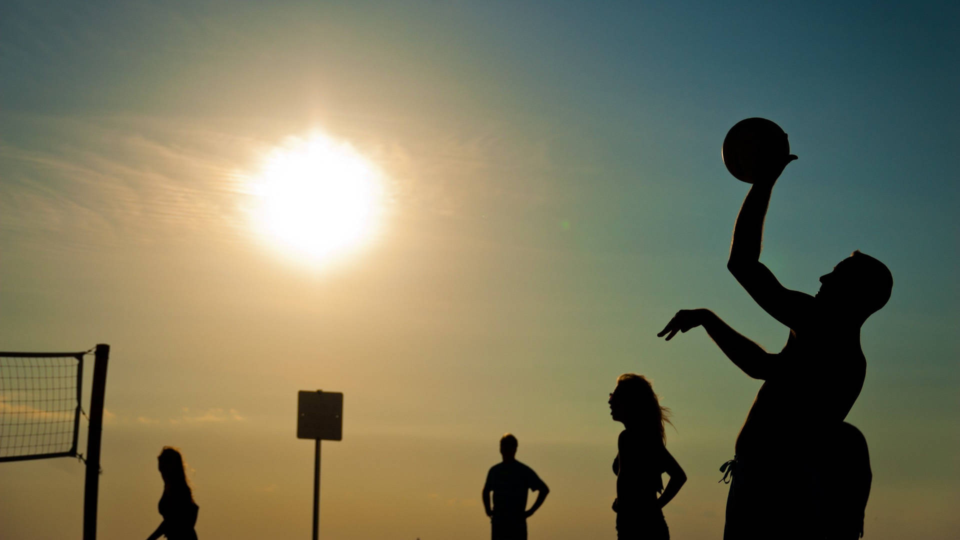 Beach Volleyball Men And Women Silhouette Background