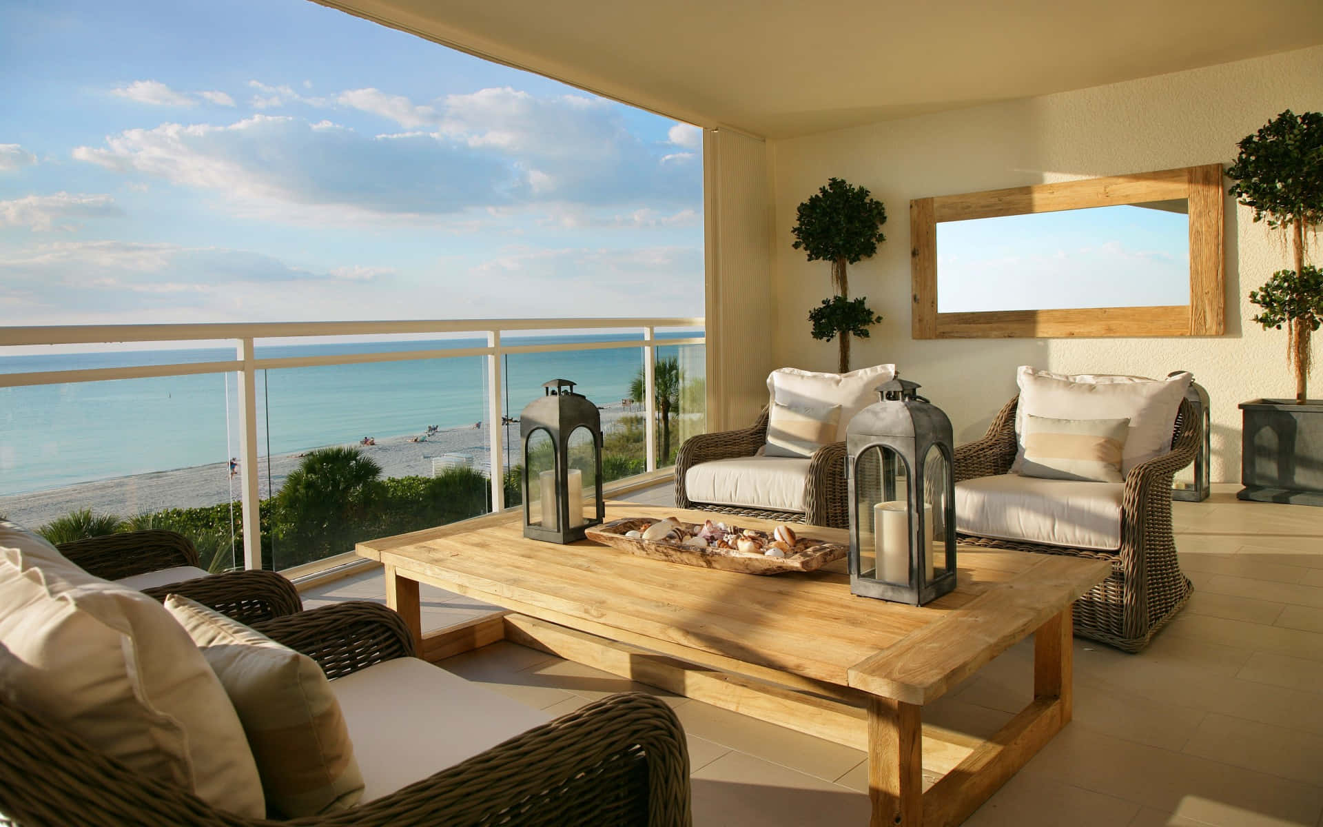 Beachfront Balcony Relaxation Area Background