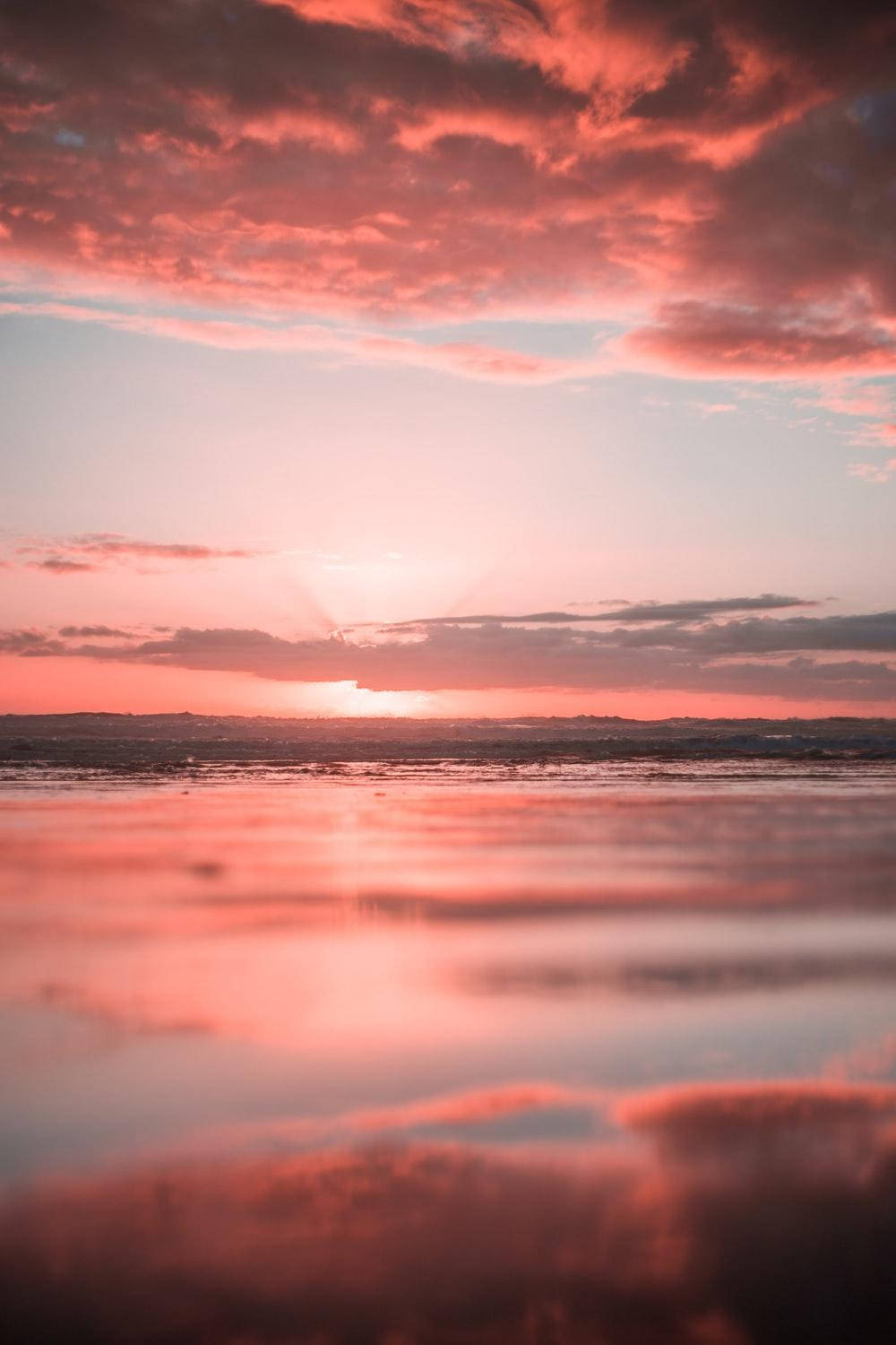 Beachfront Pink Sunset Background