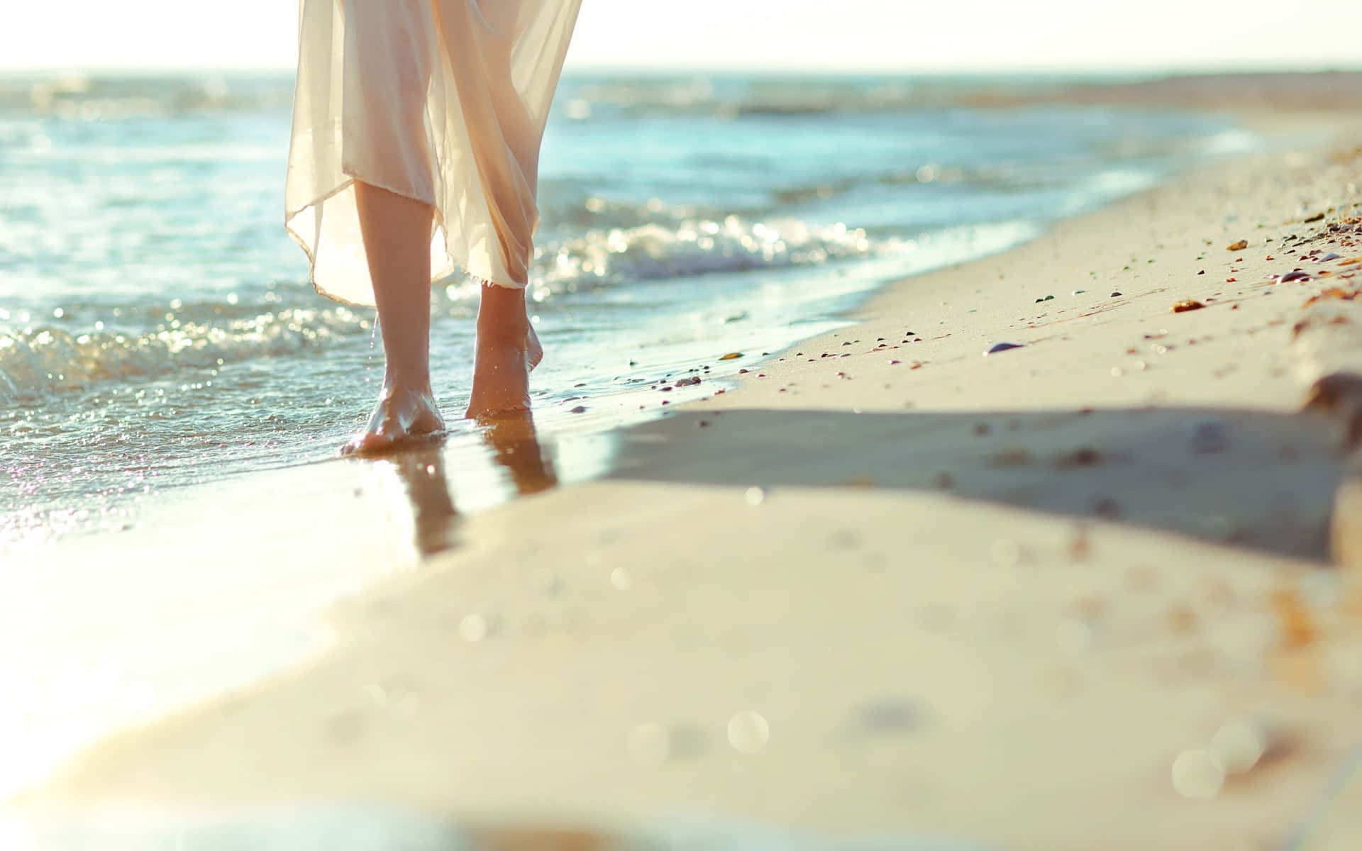 Beachside Stroll Barefoot Legs Background