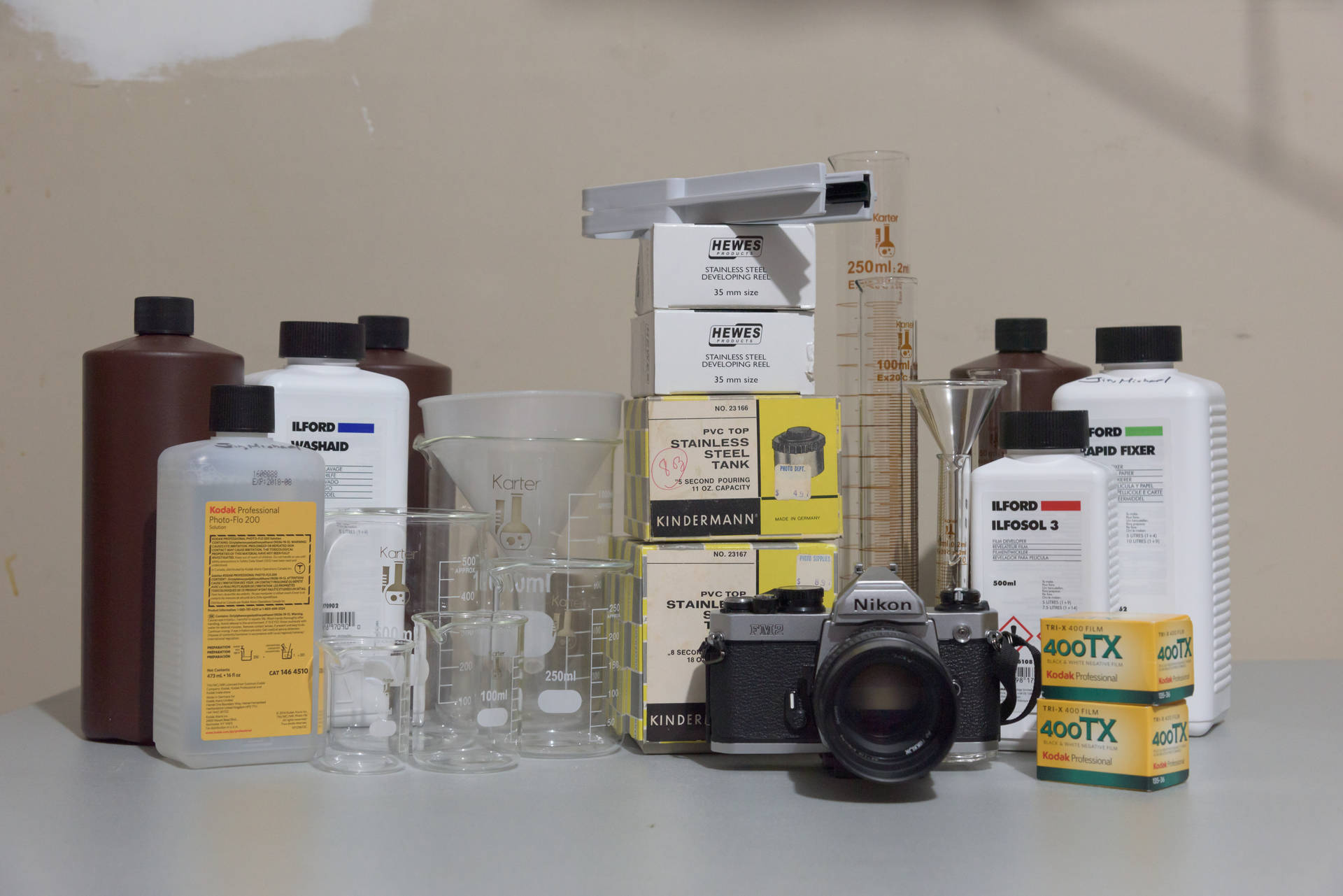 Beaker Camera And Chemicals Background