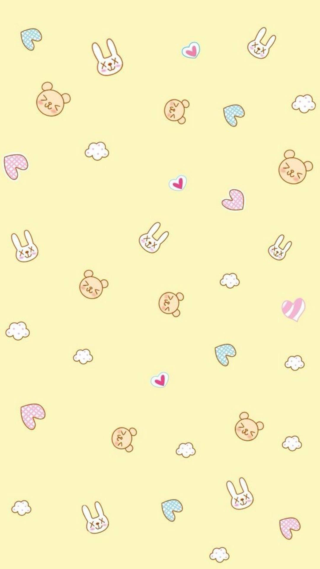 Bear And Bunny Pastel Yellow Aesthetic Background