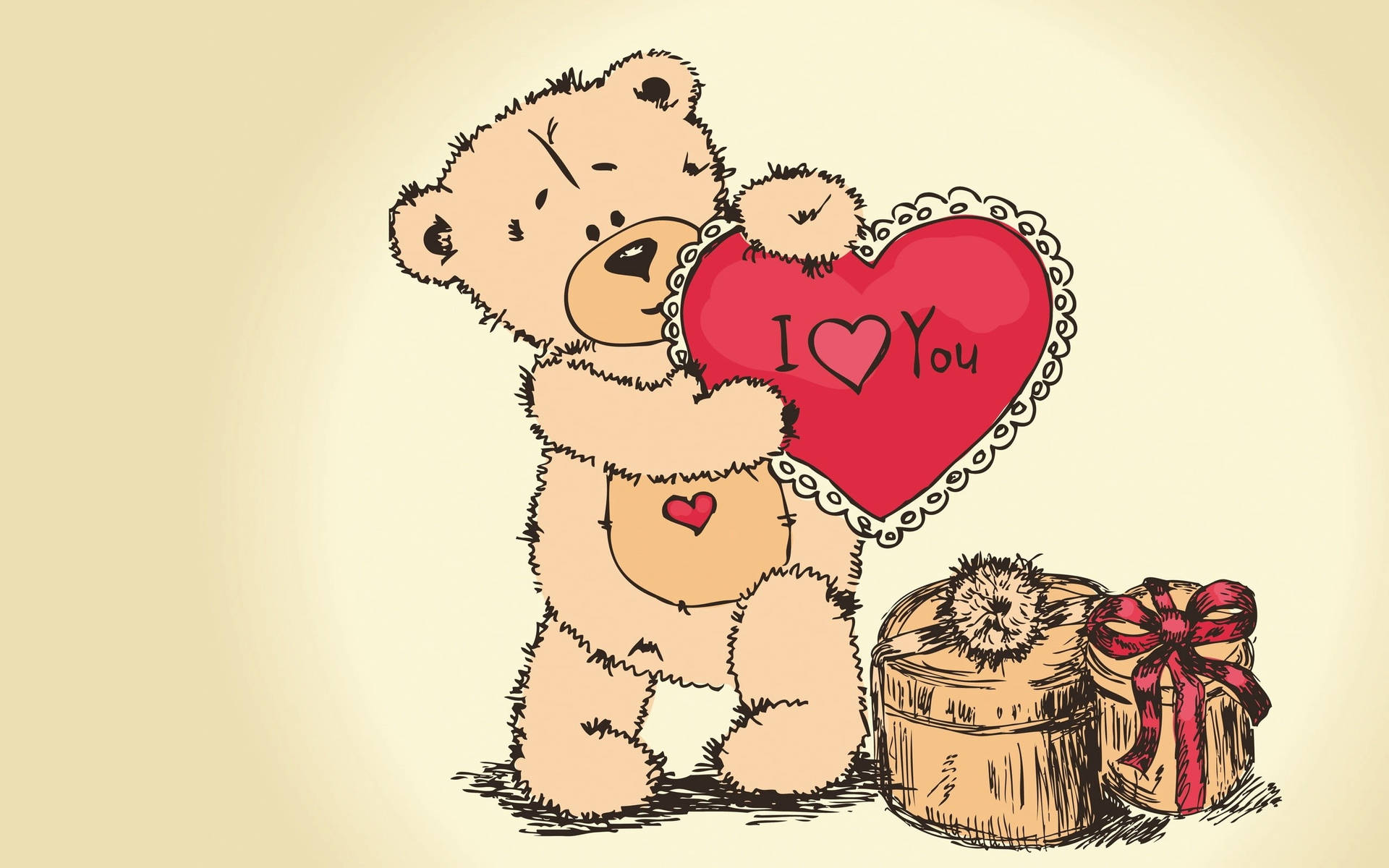 Bear And Gifts Love Drawings Background