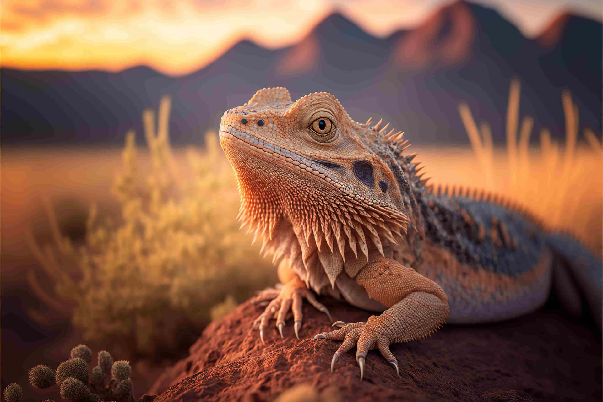 Bearded Dragon Sunset Portrait Background