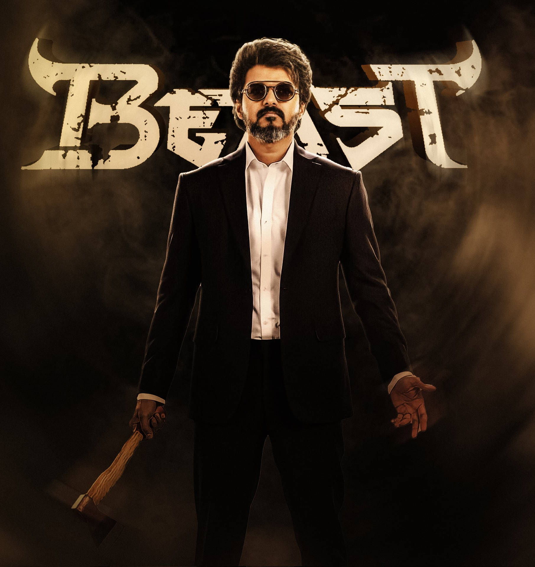 Beast Vijay In Black Suit Background
