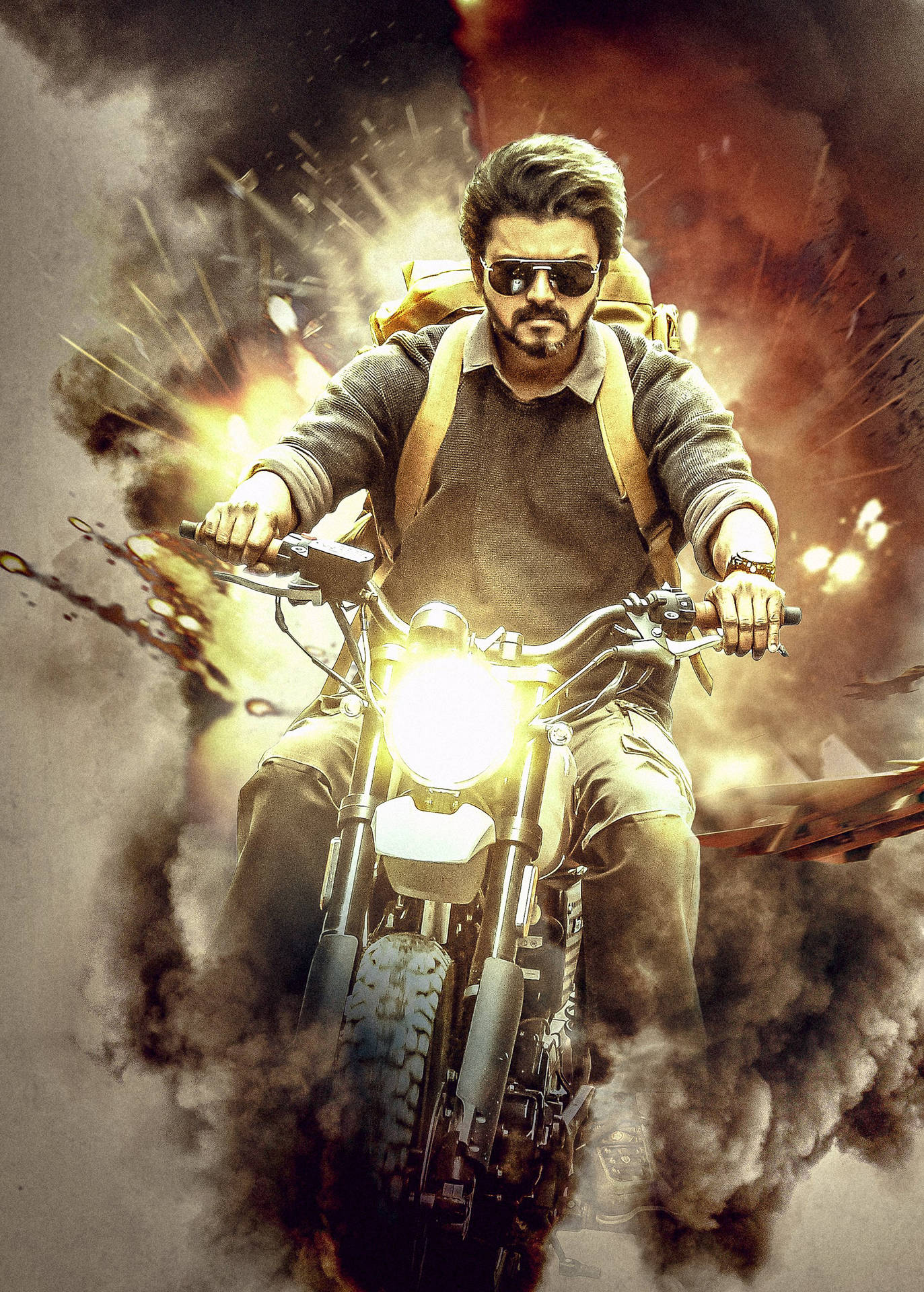 Beast Vijay Riding Motorcycle Background