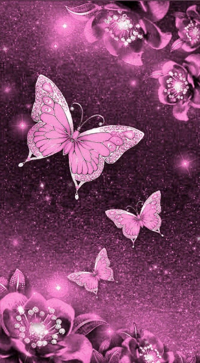 Beautiful And Fluttering Pink Glitter Butterfly Background