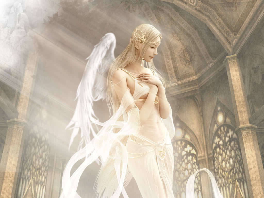 Beautiful Angels Bathed In White Light Background