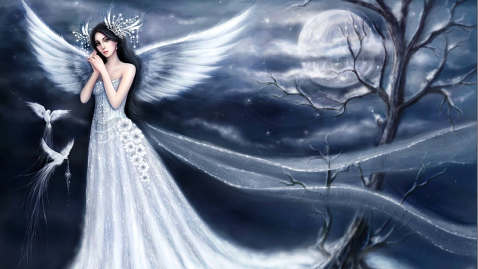 Beautiful Angels In Moonlight Background