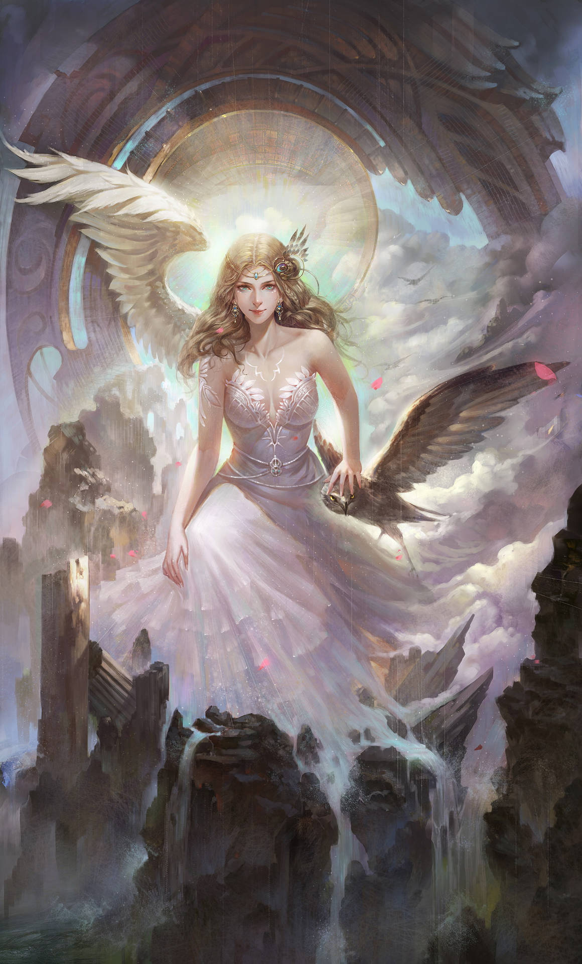 Beautiful Angels With Owl Background