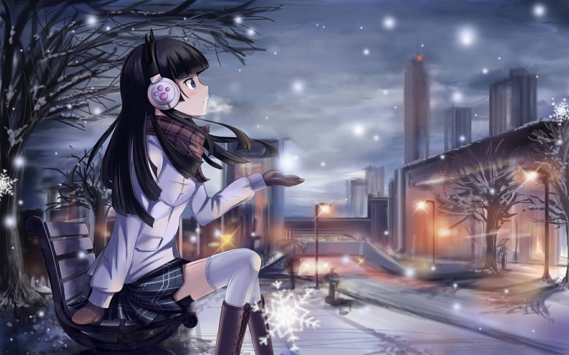 Beautiful Anime First Snowfall Background