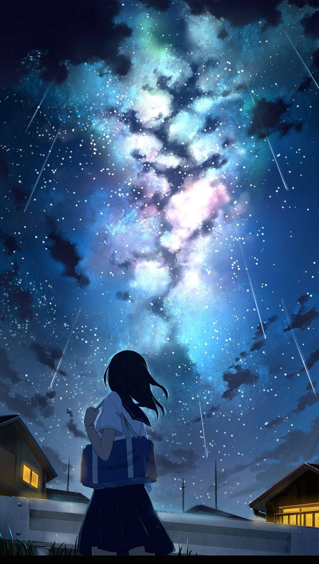 Beautiful Anime Galaxy Night Sky Background