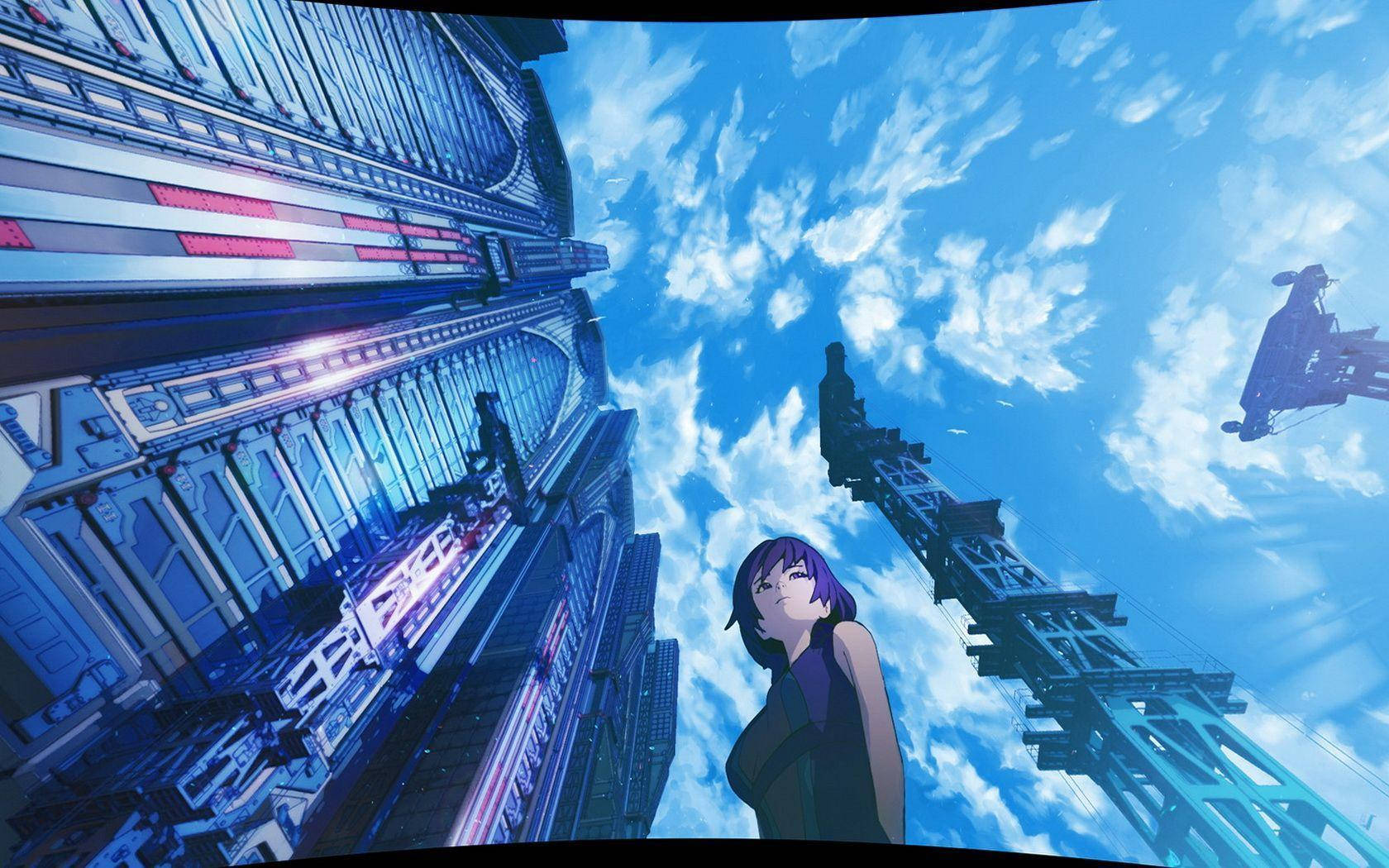 Beautiful Anime Girl And Skyscrapers Background