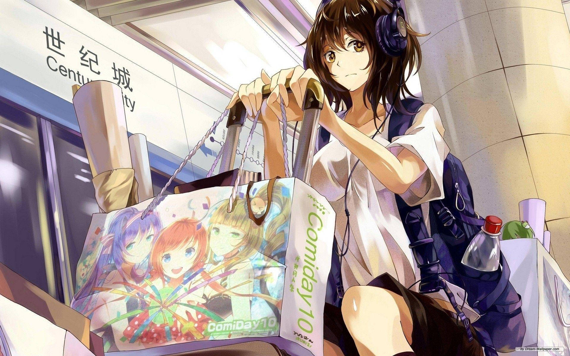 Beautiful Anime Lady In A Train Station Background