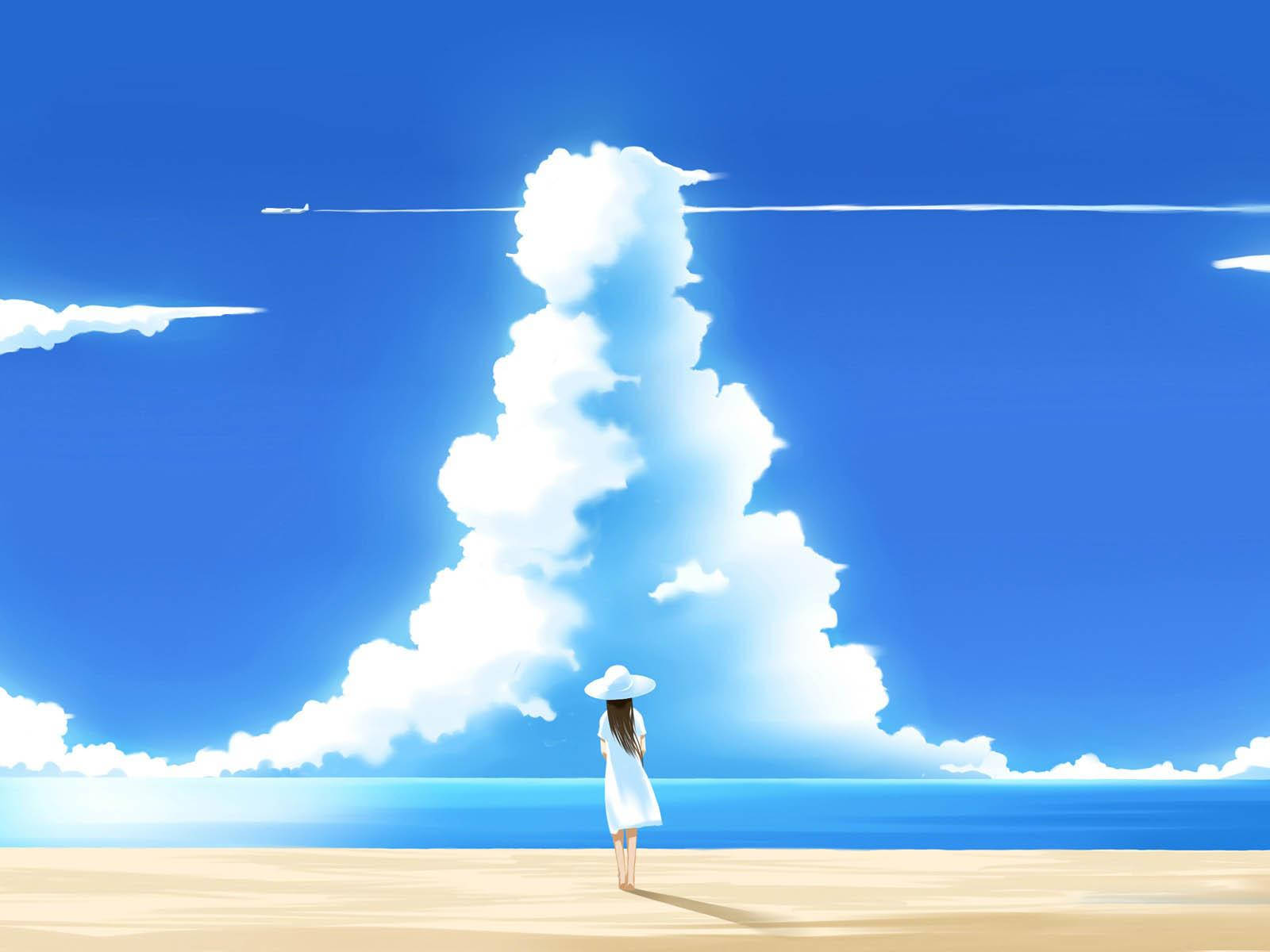Beautiful Anime Minimalist Beach Background