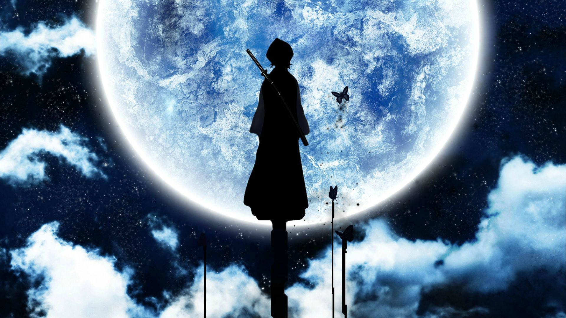 Beautiful Anime Rukiya Standing In Full Moon Background