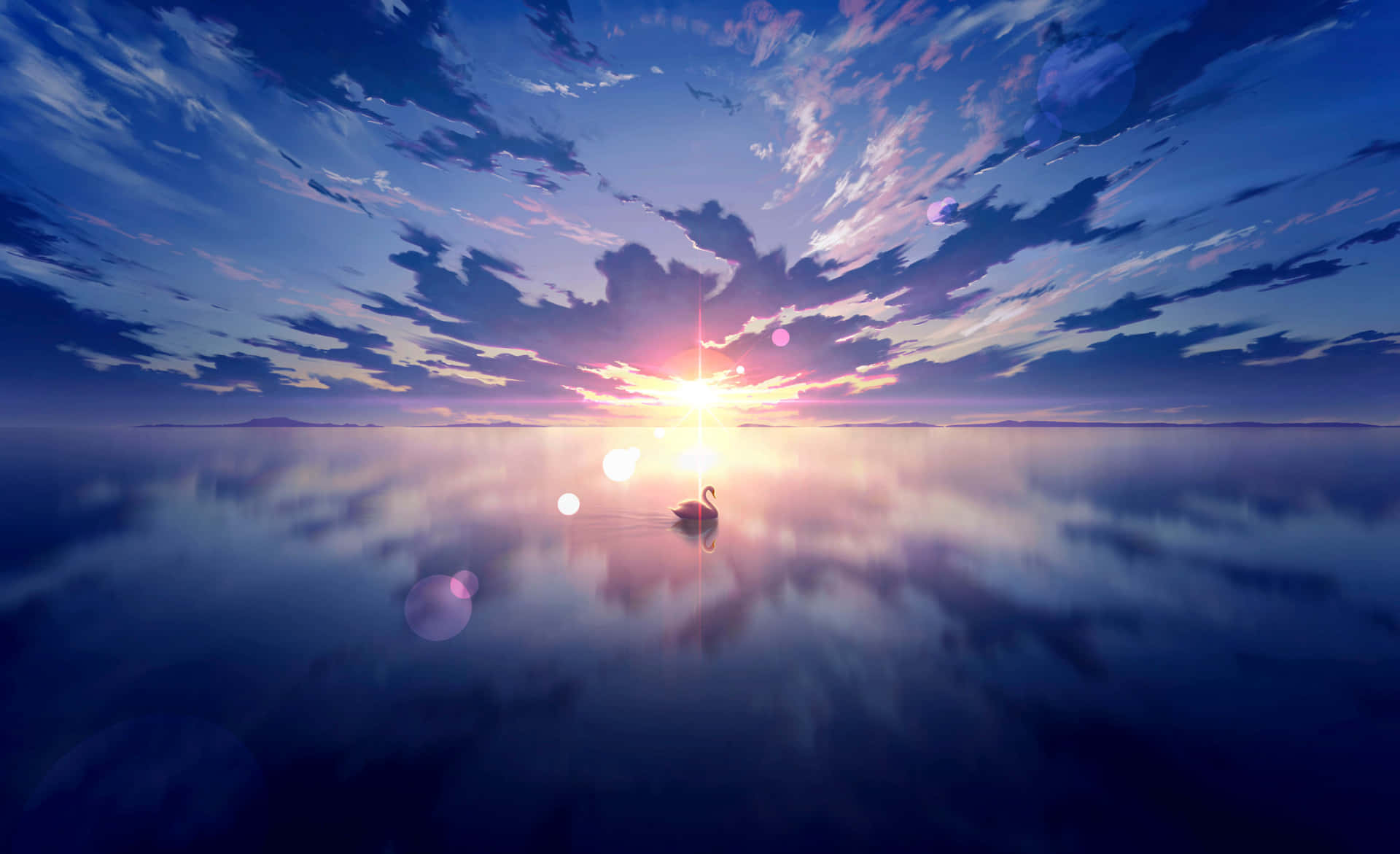 Beautiful Anime Scenery With Floating Swan