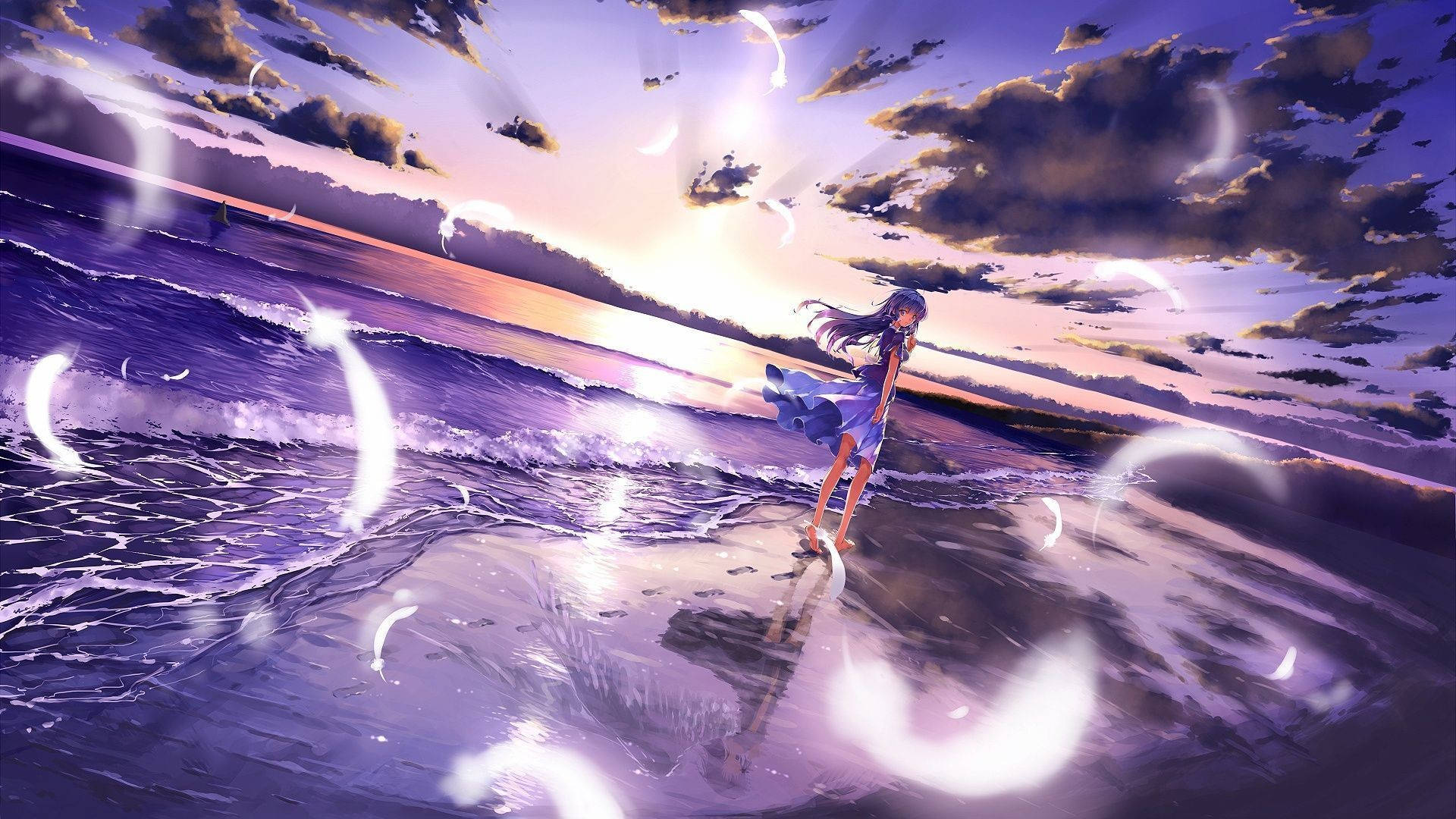 Beautiful Anime Strolls Along The Beach