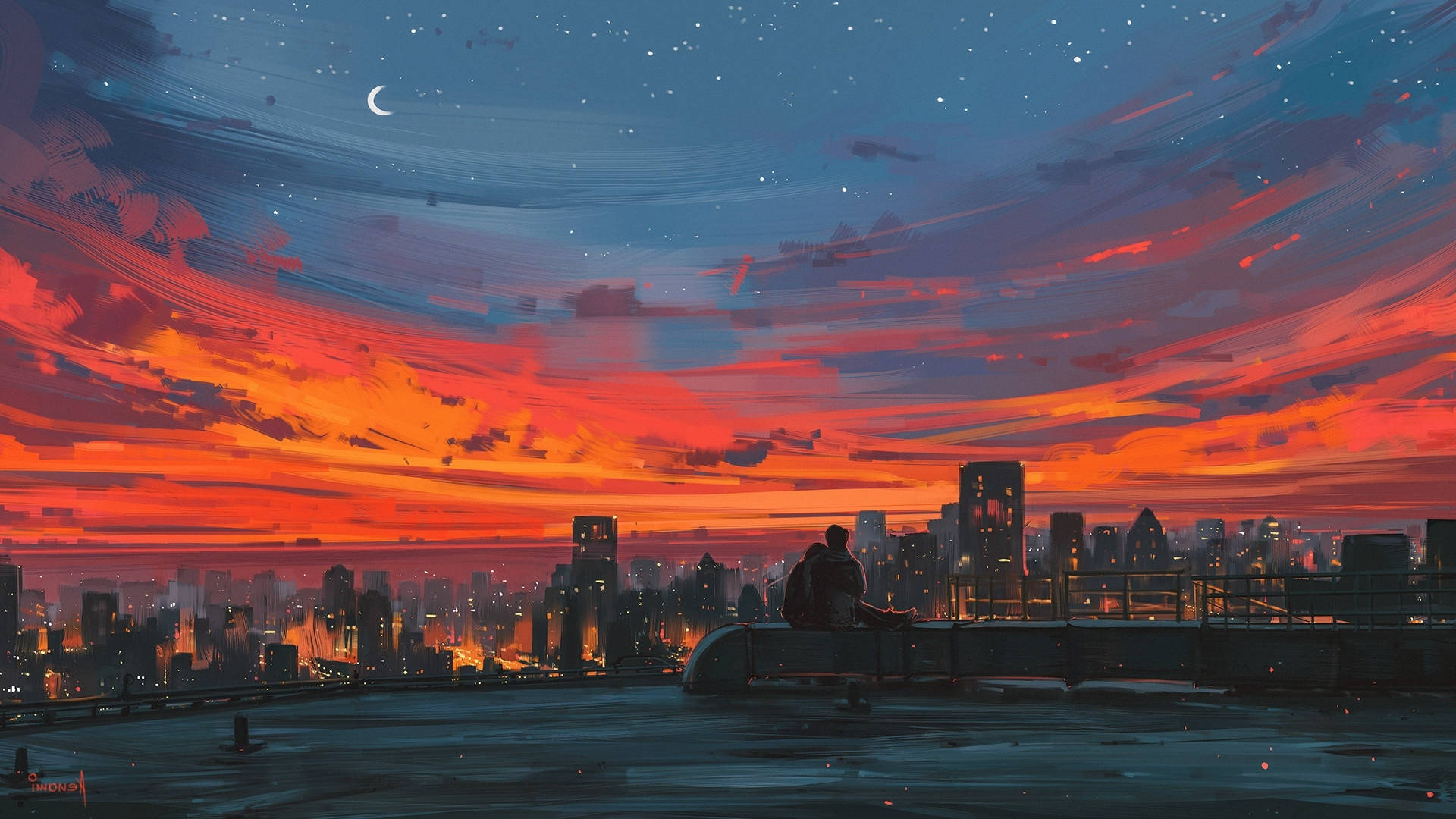 Beautiful Anime Sunset Couple Background