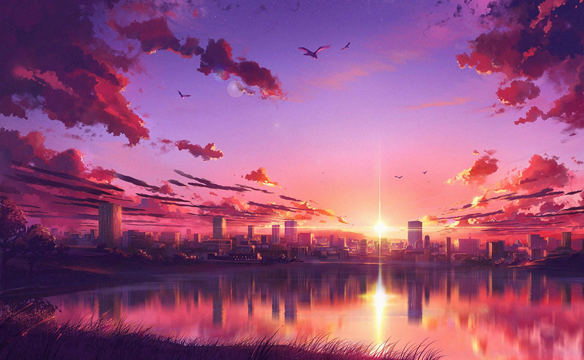 Beautiful Anime Sunset Sky Background