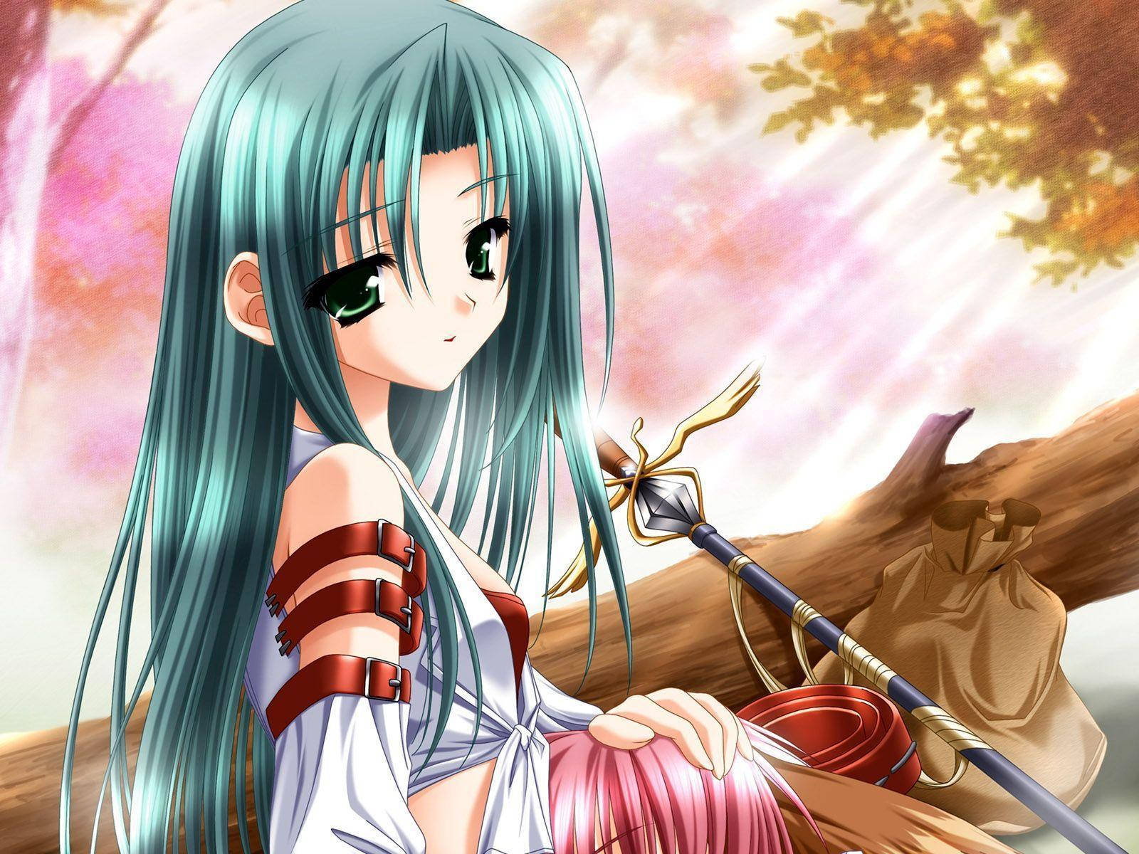 Beautiful Anime Woman With Green Hair Background